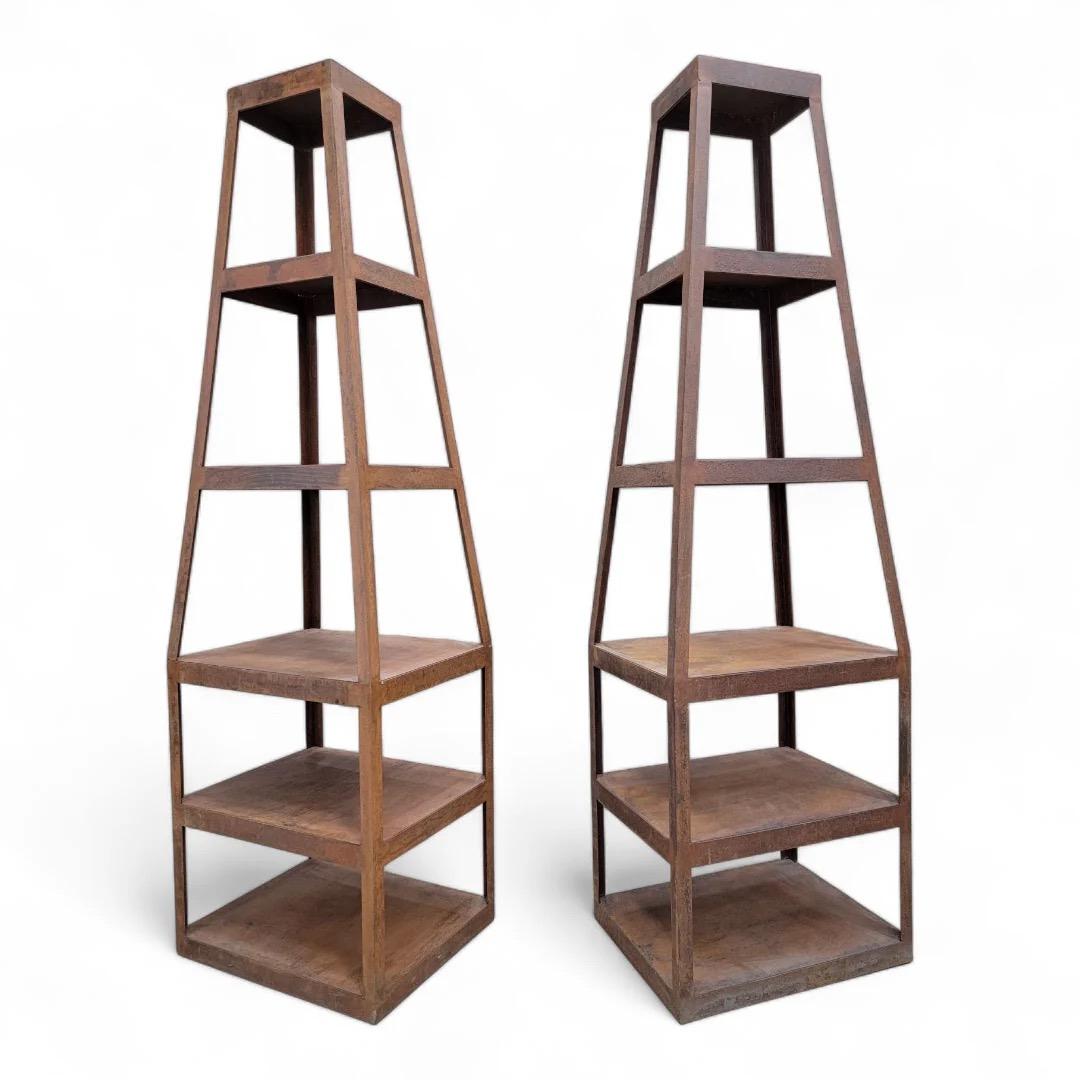 Vintage Rustic Contemporary Hand Forged Patina Metal Storage Tower Bookshelves Etageres - Pair

Cool pair of industrial style shelving units.

***We can add casters if needed.

Super Heavy!!

