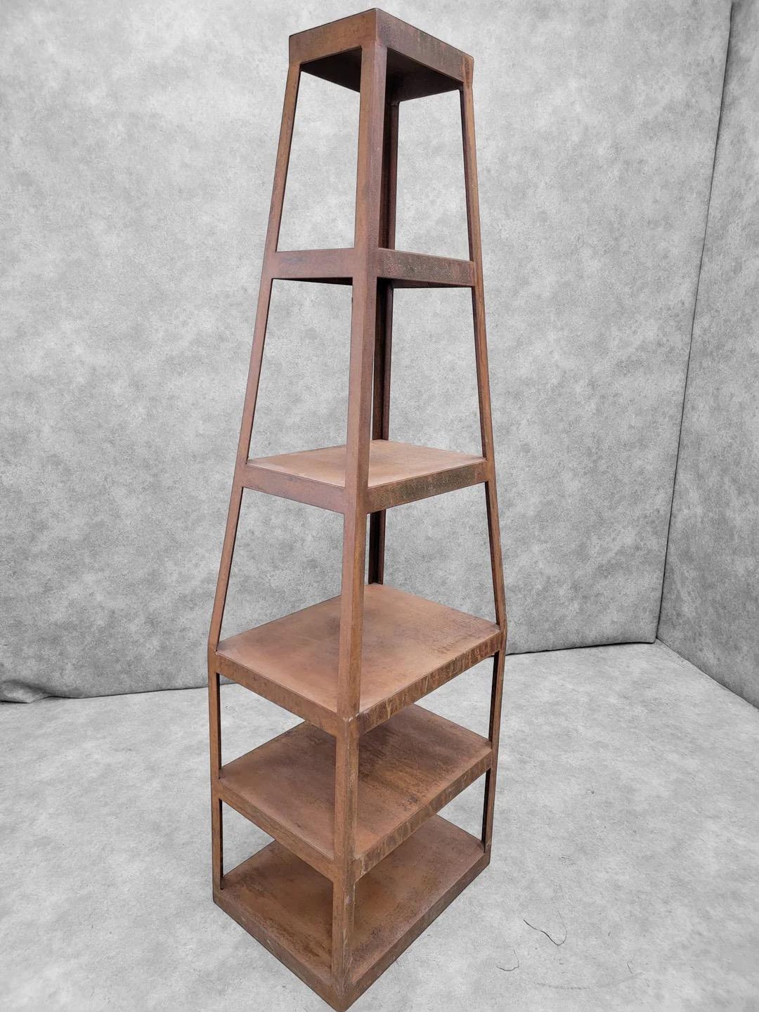 Unknown Vintage Contemporary Hand Forged Metal Storage Tower Bookshelves Etageres, Pair For Sale