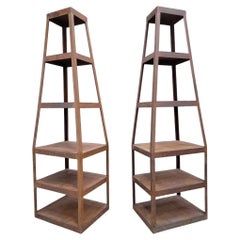 Vintage Contemporary Hand Forged Metal Storage Tower Bookshelves Etageres, Pair