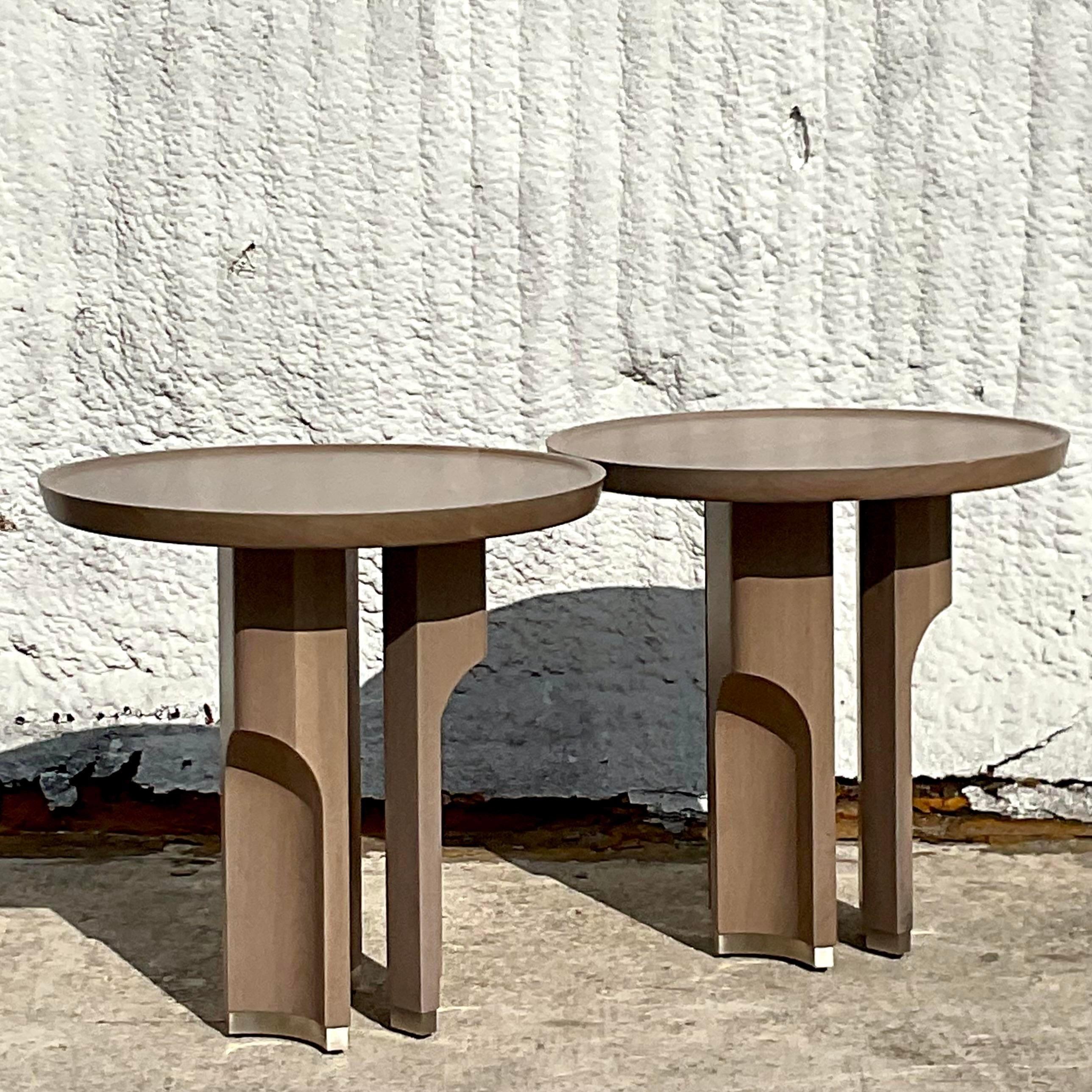 Vintage Contemporary Hellman Chang Weathered Walnut “Fountain” Side Tables 1