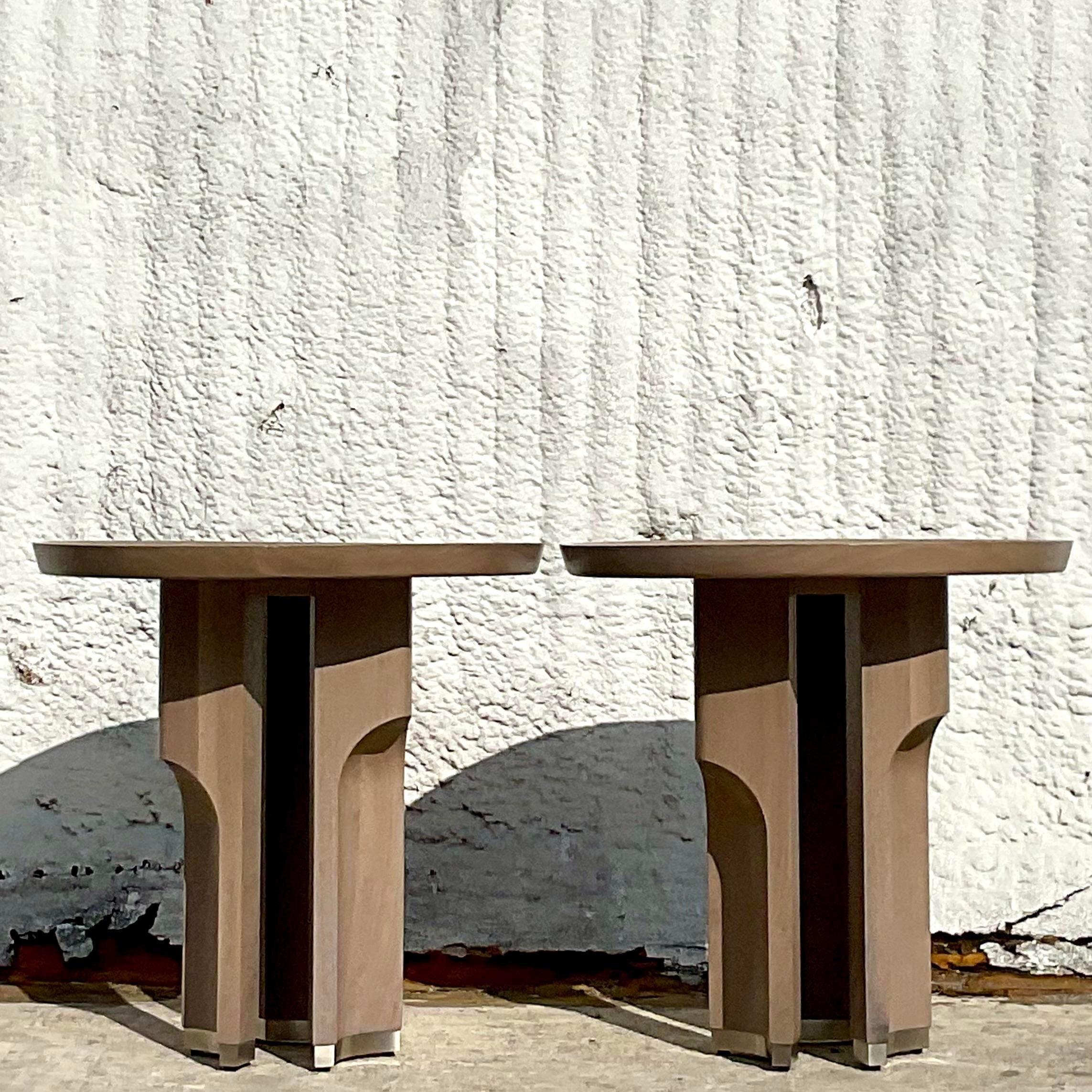 Vintage Contemporary Hellman Chang Weathered Walnut “Fountain” Side Tables 2
