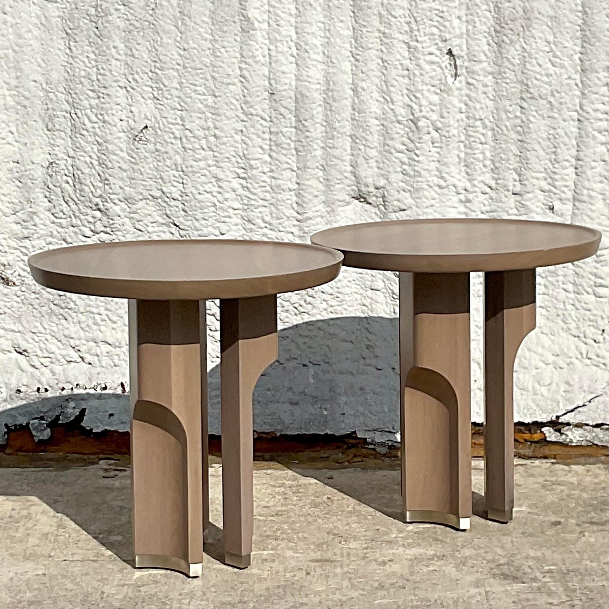Vintage Contemporary Hellman Chang Weathered Walnut “Fountain” Side Tables 3