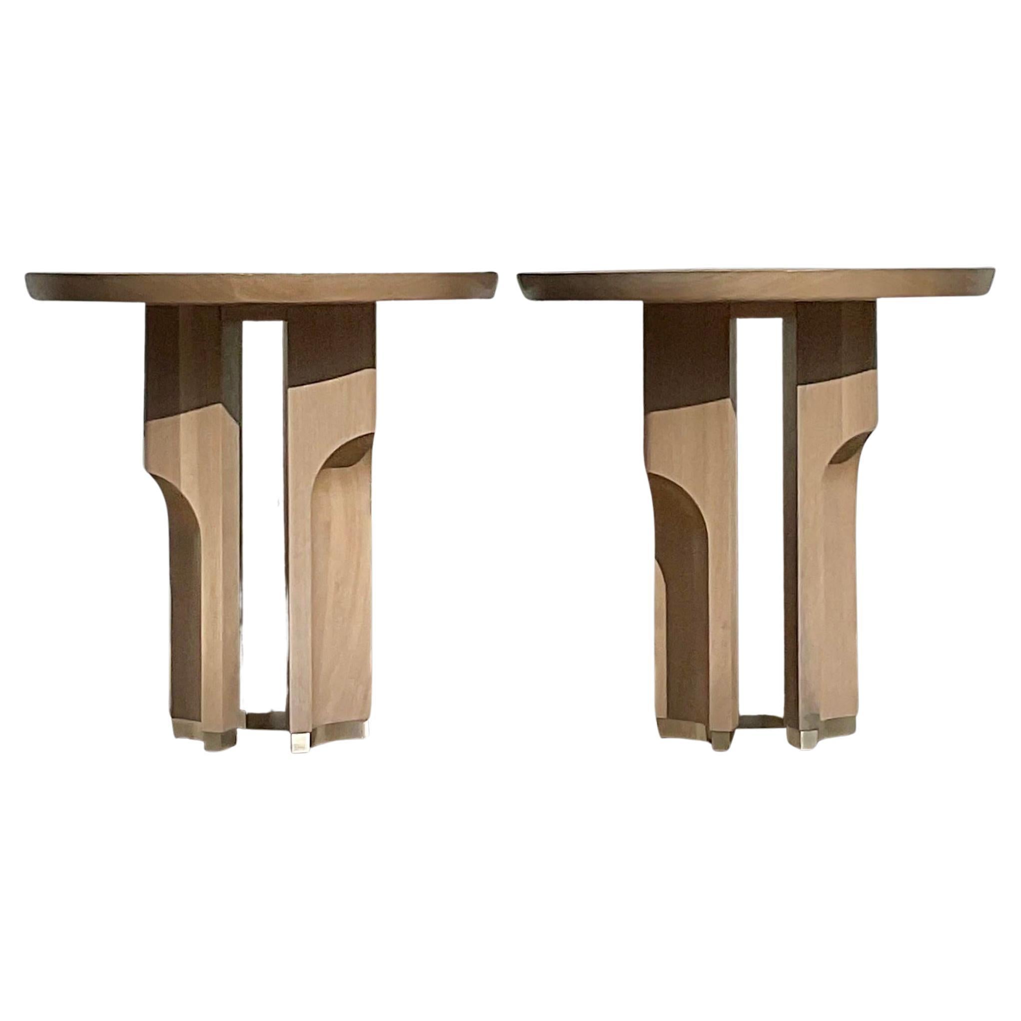 Vintage Contemporary Hellman Chang Weathered Walnut “Fountain” Side Tables