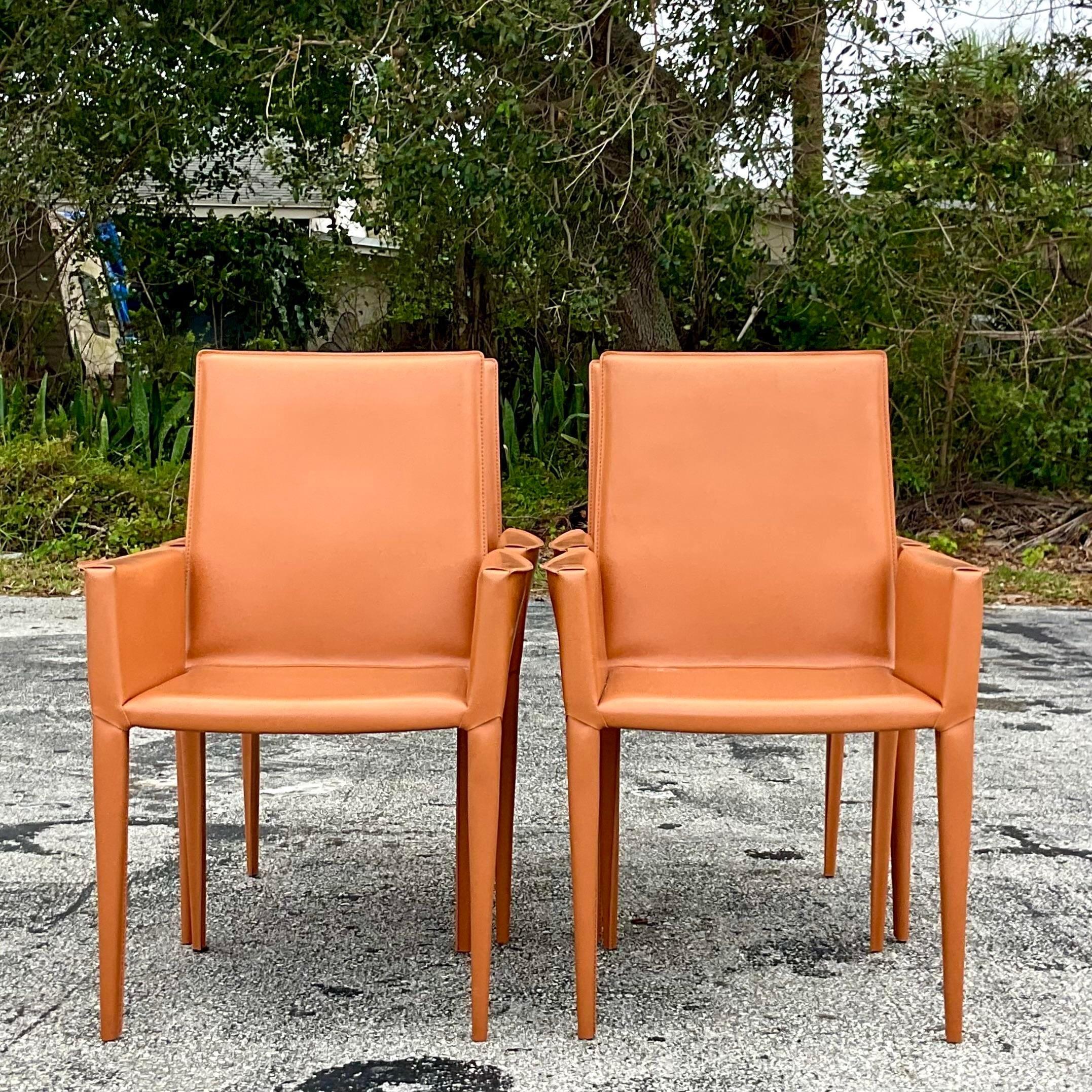 Leather Vintage Contemporary Italian Fauciglietti and Bianchi for Frug “Bottega” Dining  For Sale