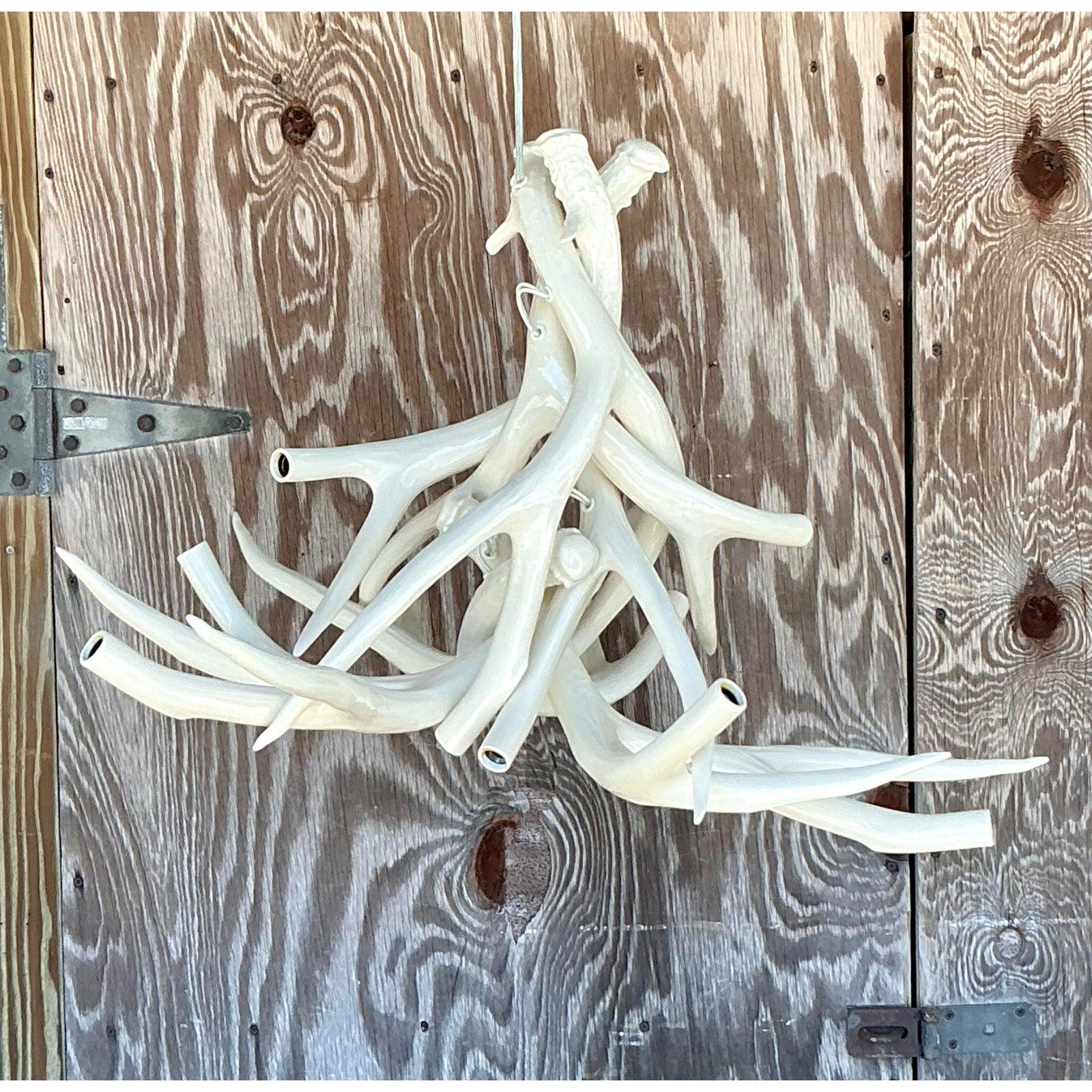 Organic Modern Vintage Contemporary Jason Miller for Roll and Hill Ceramic Antler Chandelier