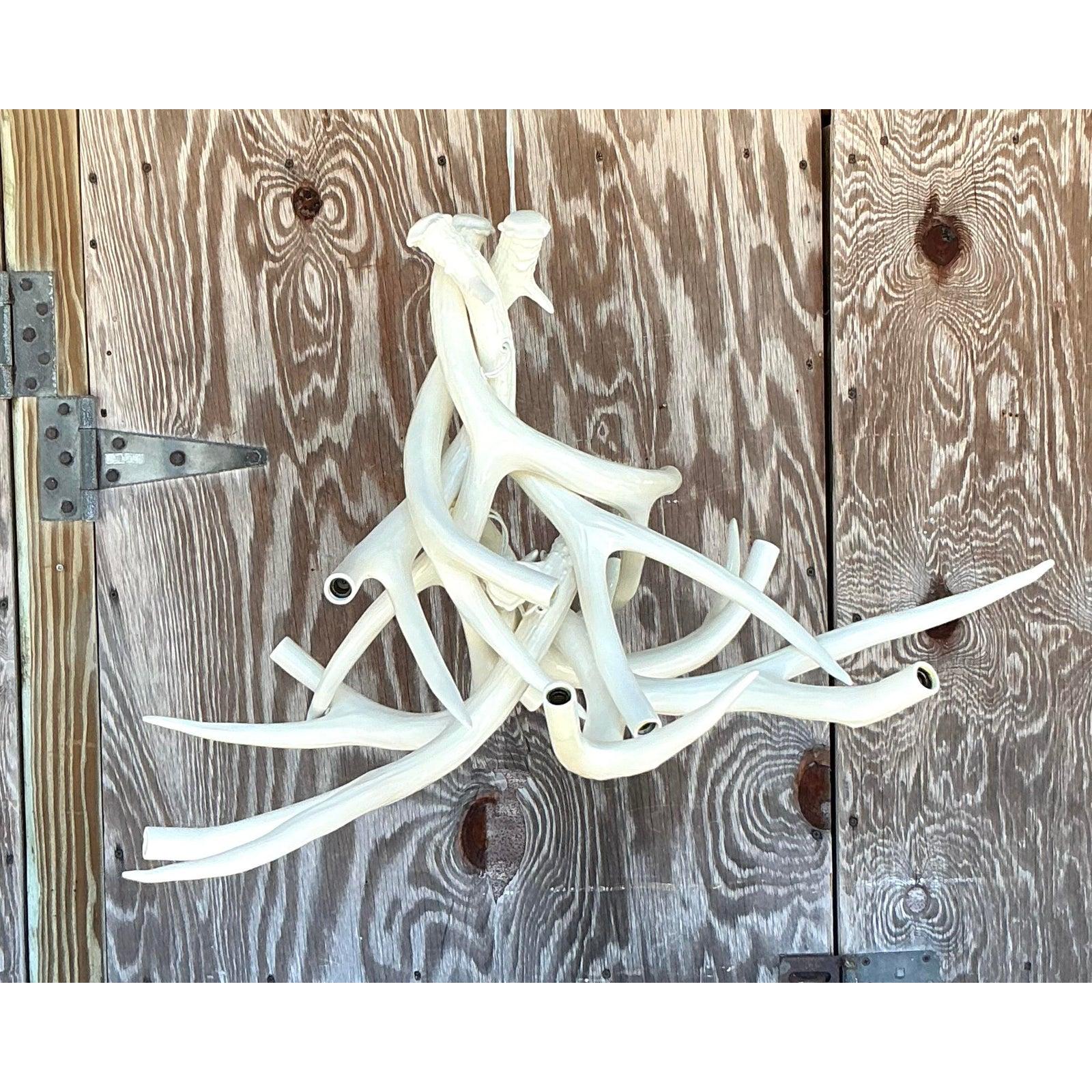 American Vintage Contemporary Jason Miller for Roll and Hill Ceramic Antler Chandelier