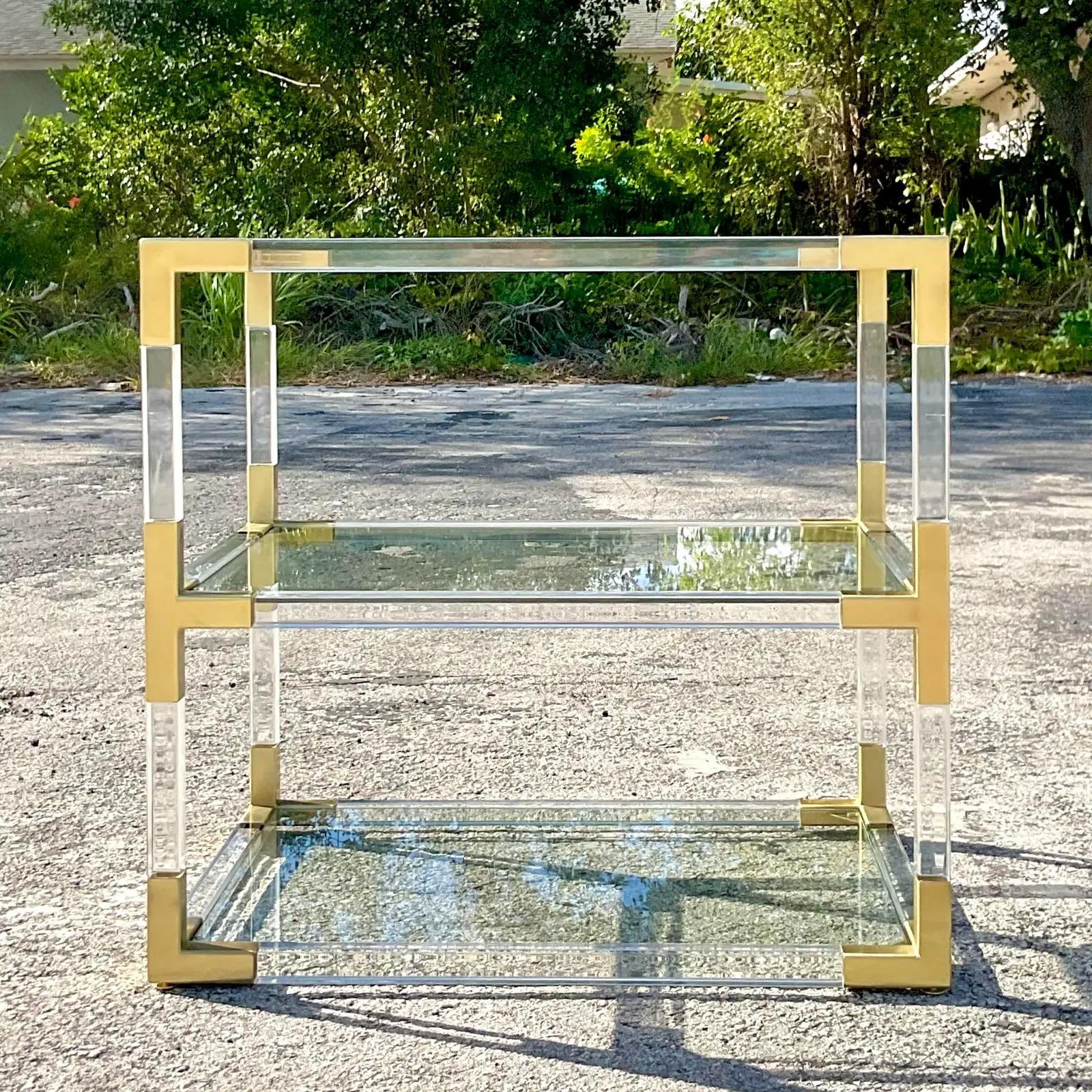 North American Vintage Contemporary Jonathan Adler “Jacques” Two Tier Lucite Side Table
