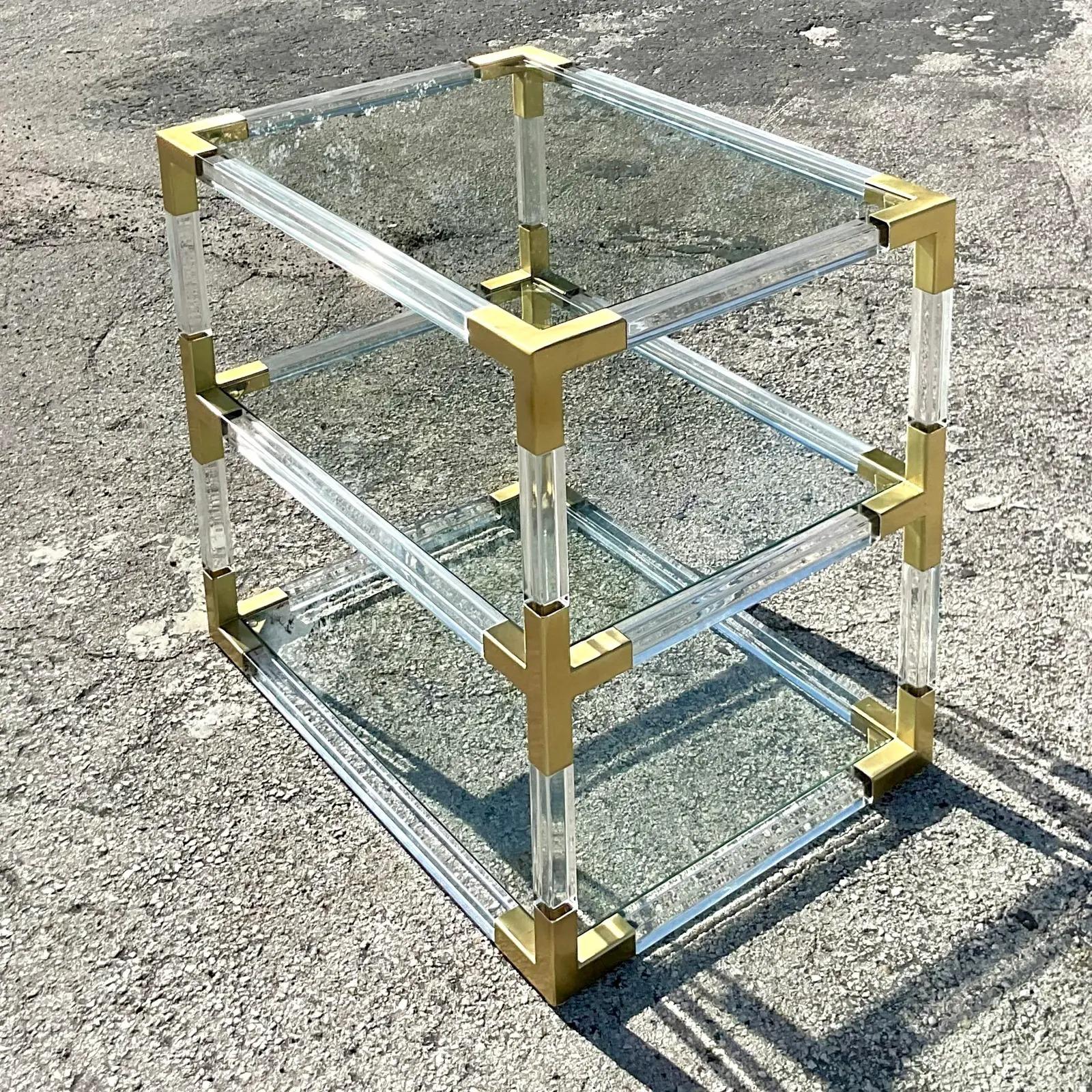 Vintage Contemporary Jonathan Adler ��“Jacques” Two Tier Lucite Side Table In Good Condition In west palm beach, FL