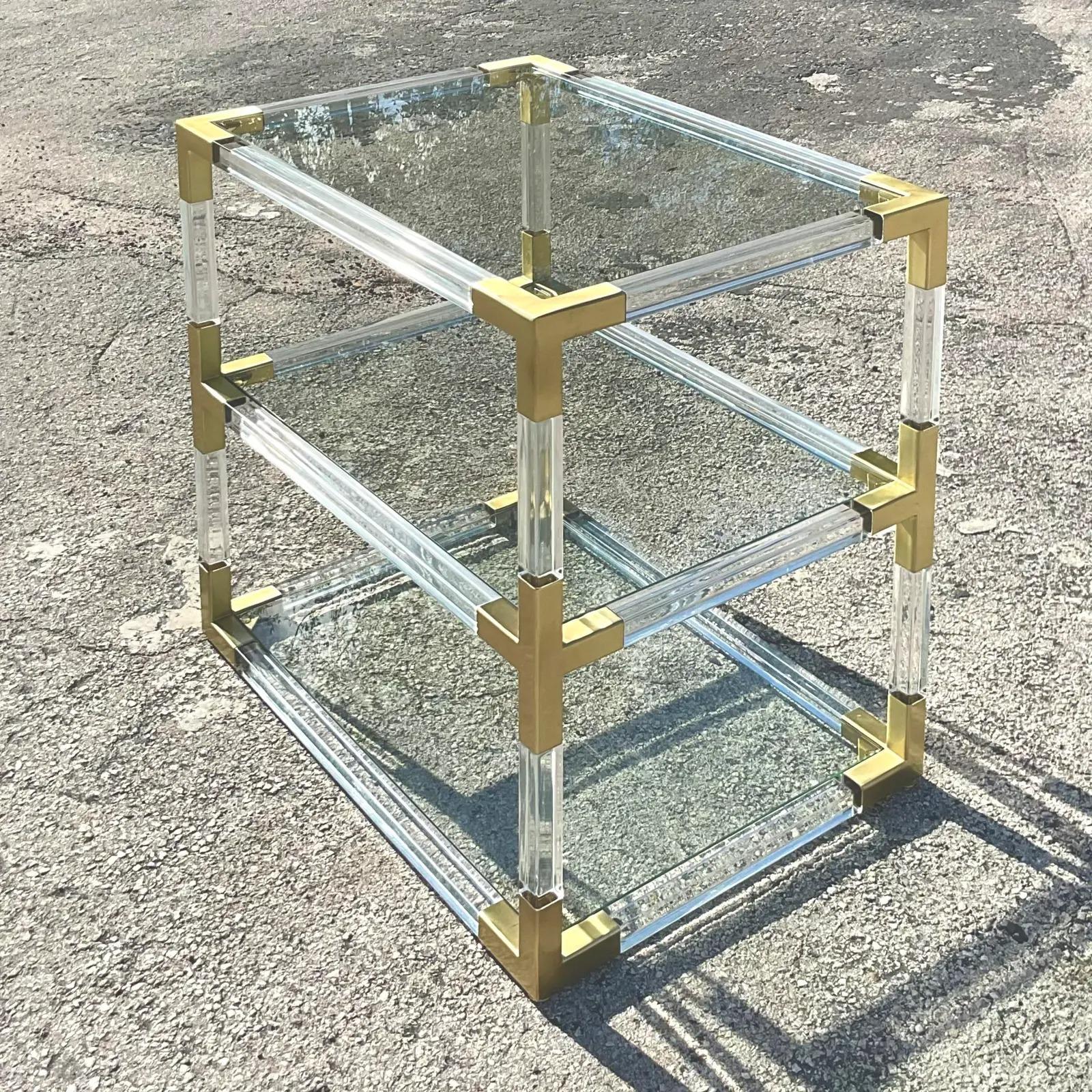 Vintage Contemporary Jonathan Adler “Jacques” Two Tier Lucite Side Table 1