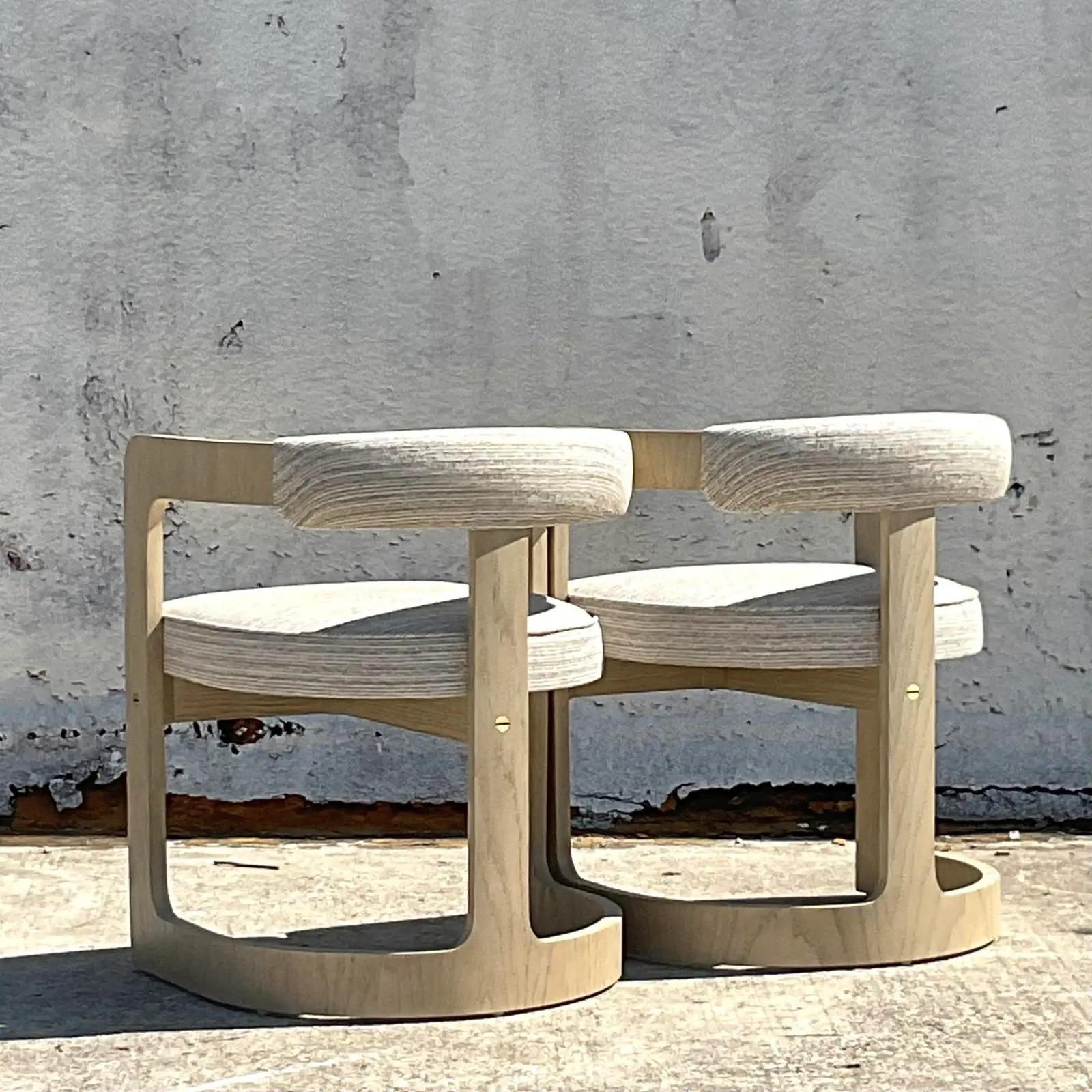 Vintage Contemporary Kelly Wearstler Cerused Oak Zuma Chairs, a Pair In Good Condition In west palm beach, FL