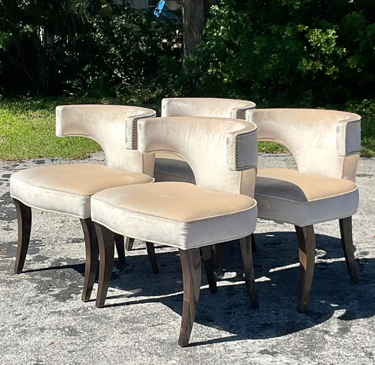 Vintage Contemporary Klismos Style Nailhead Dining Chairs - Set of 4 In Good Condition In west palm beach, FL
