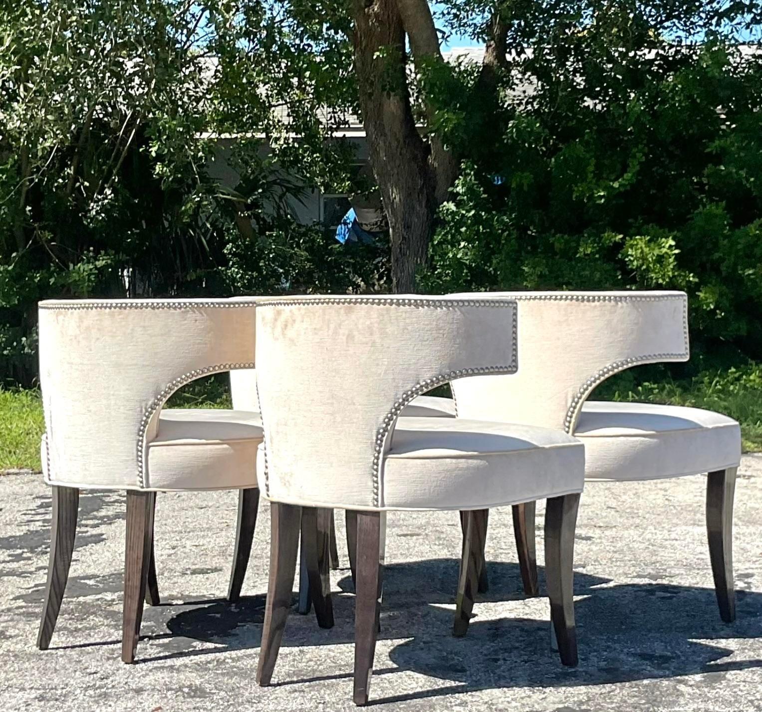 20th Century Vintage Contemporary Klismos Style Nailhead Dining Chairs - Set of 4