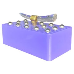 Caja Contemporánea Vintage Lacada Con Asa De Cuerno De Lucita