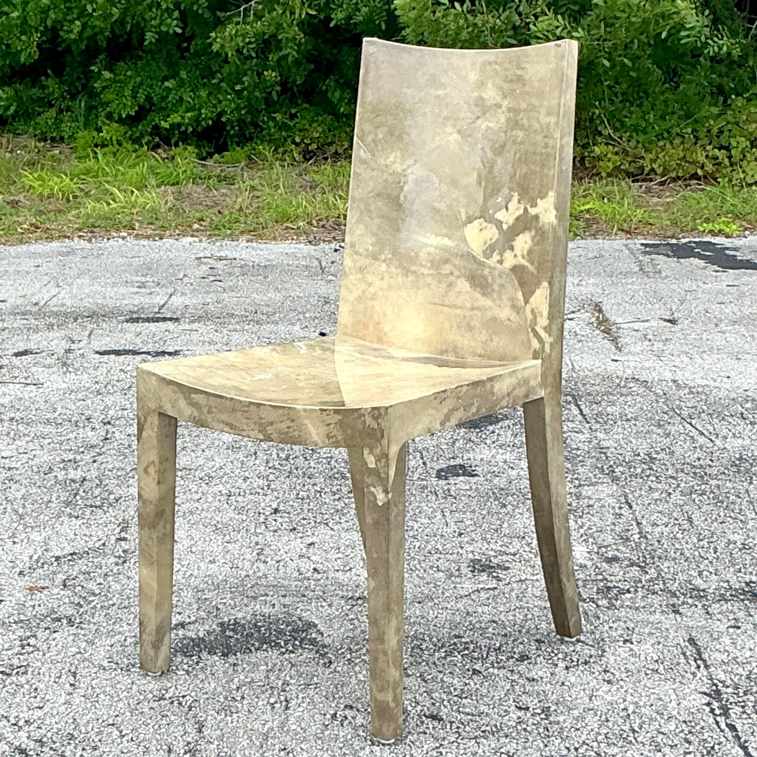 Bois Chaise jmf vintage contemporaine en peau de chèvre laquée d'après Karl Springer en vente