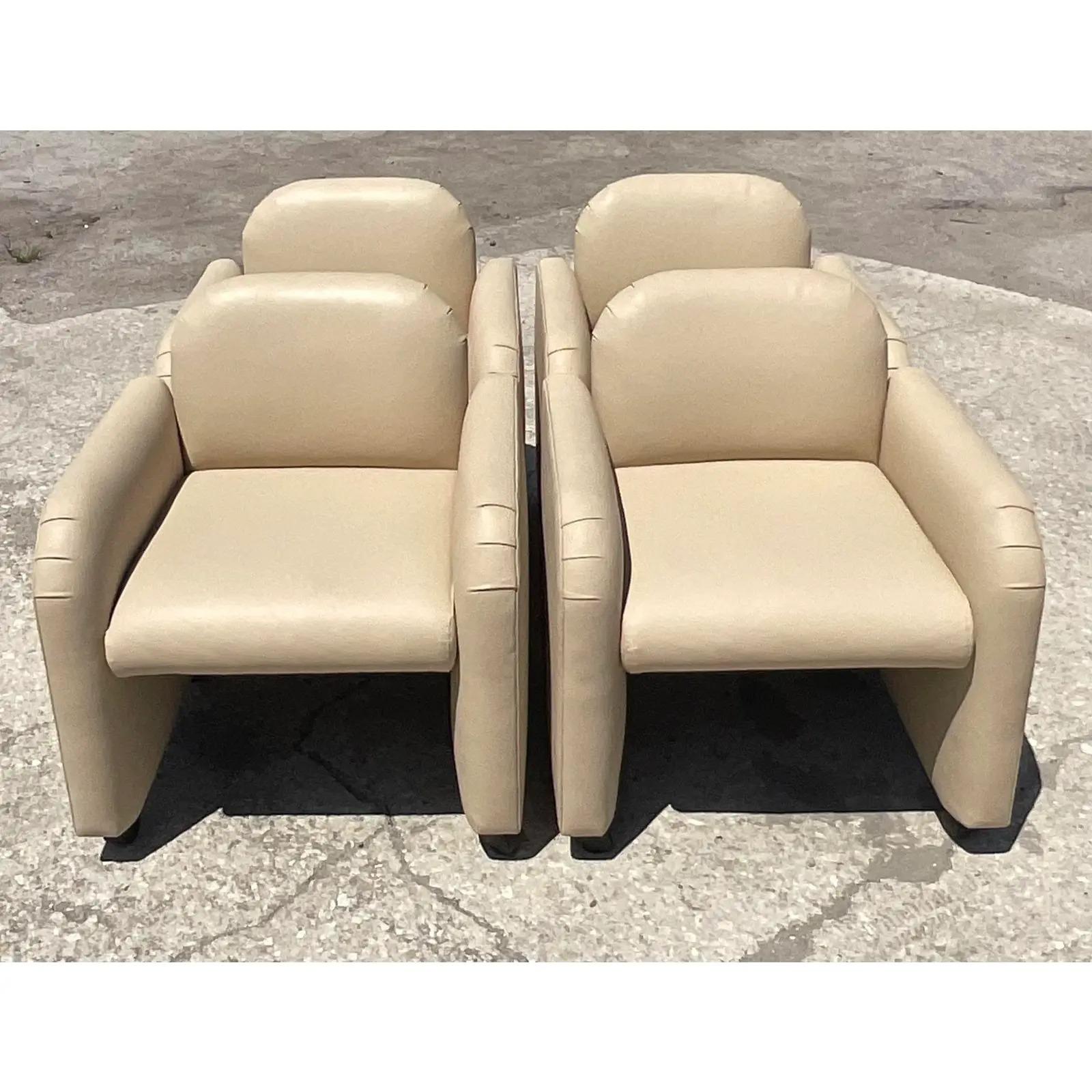 20th Century Vintage Contemporary Leather Lounge Chairs on Casters, Set of 4