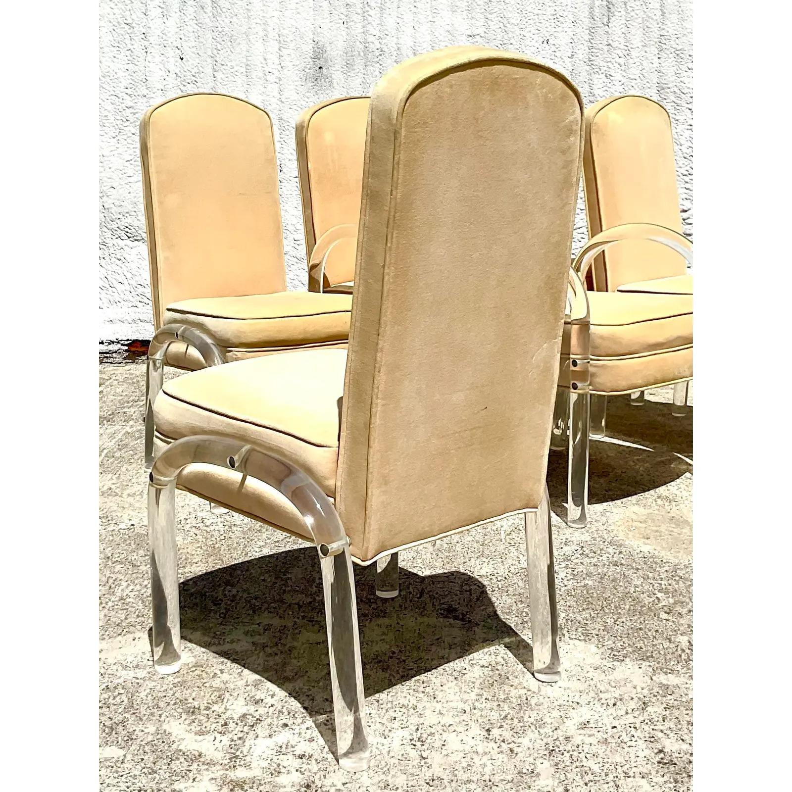 20th Century Vintage Contemporary Lucite and Ultra Suede Dining Chairs - Set of 6