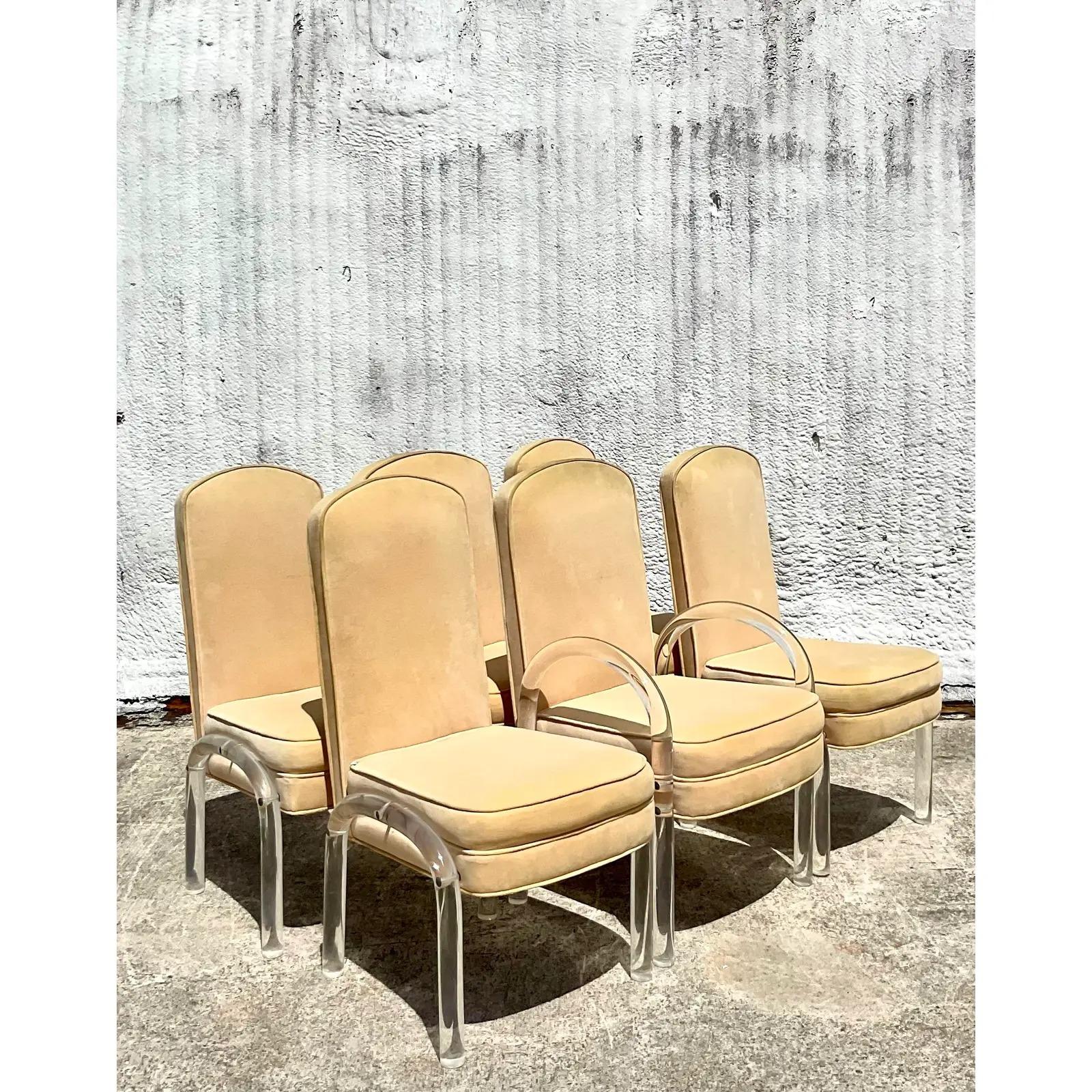 Vintage Contemporary Lucite and Ultra Suede Dining Chairs - Set of 6 2