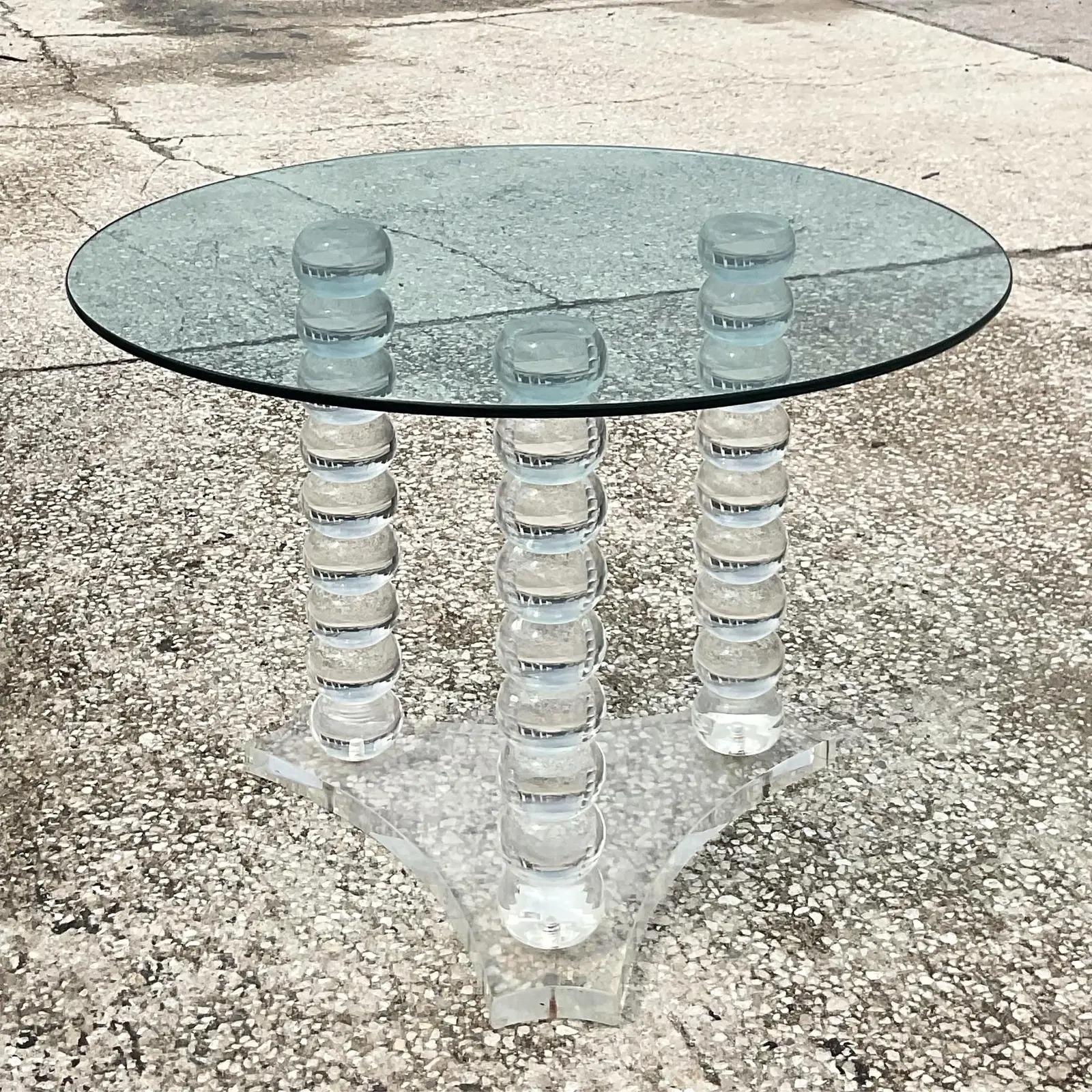 North American Vintage Contemporary Lucite Ball Bearing Pedestal Table