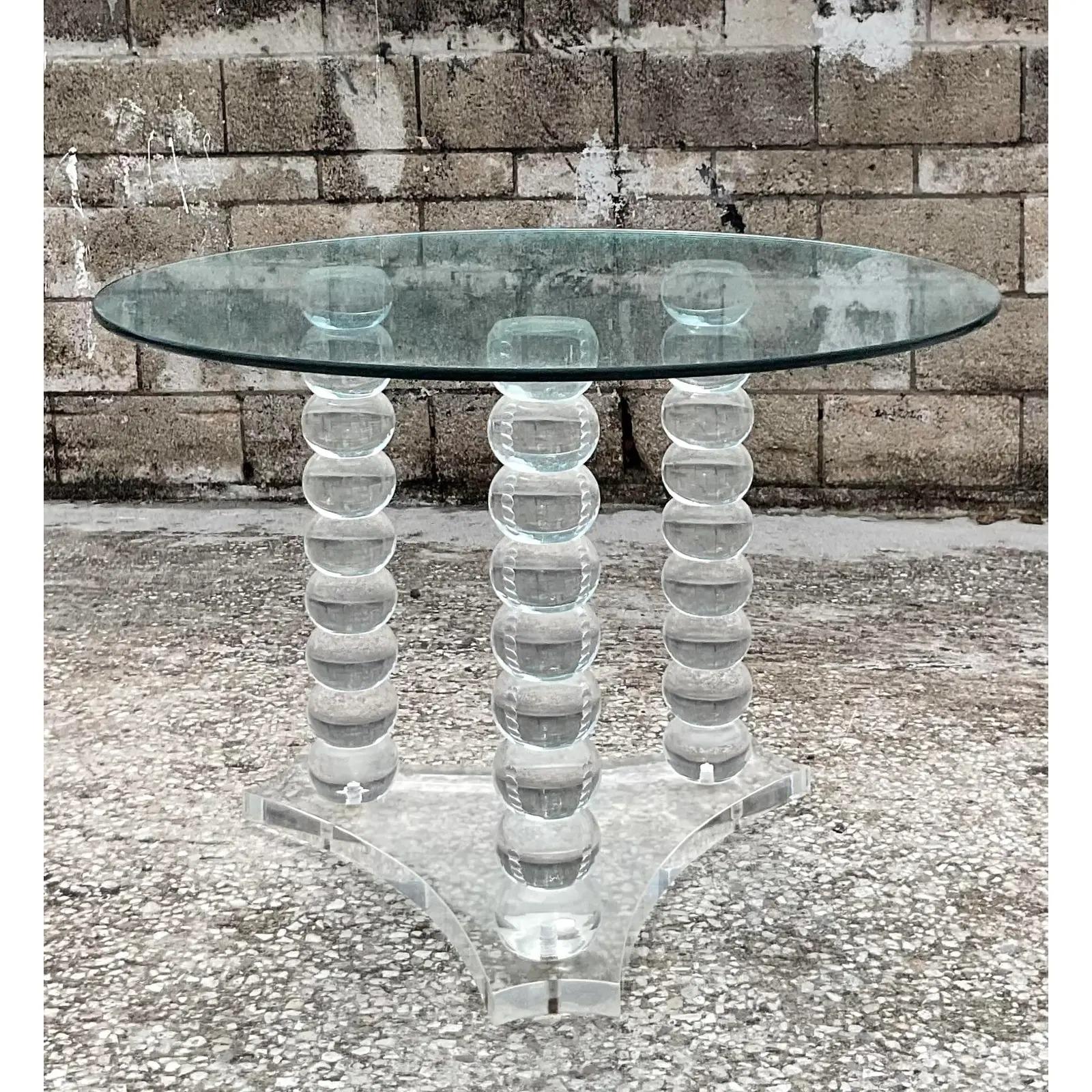 Vintage Contemporary Lucite Ball Bearing Pedestal Table In Good Condition In west palm beach, FL