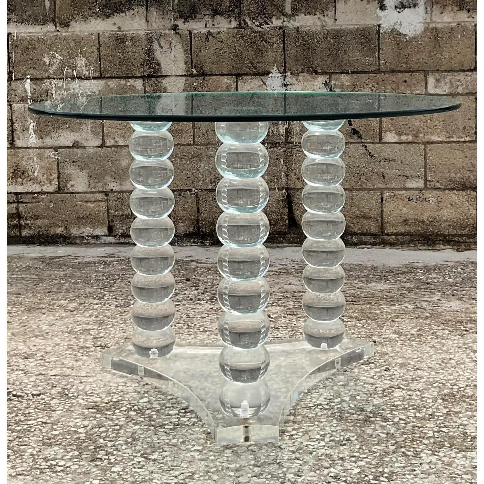 Vintage Contemporary Lucite Ball Bearing Pedestal Table 1