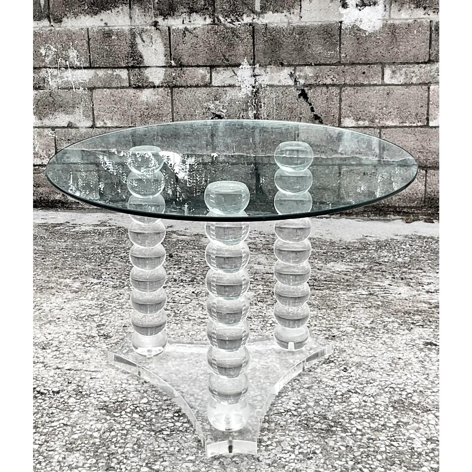 Vintage Contemporary Lucite Ball Bearing Pedestal Table 2