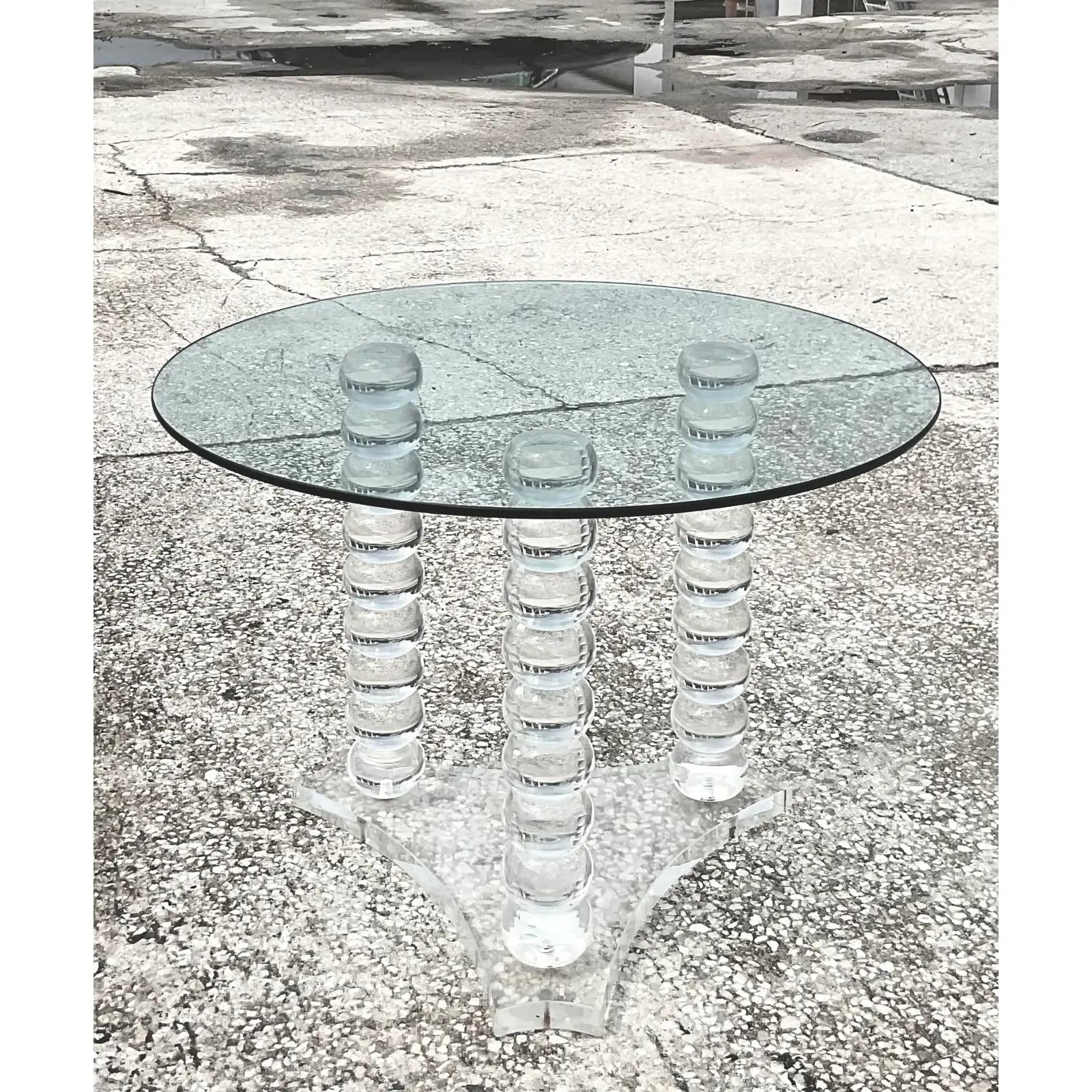 Vintage Contemporary Lucite Ball Bearing Pedestal Table 3