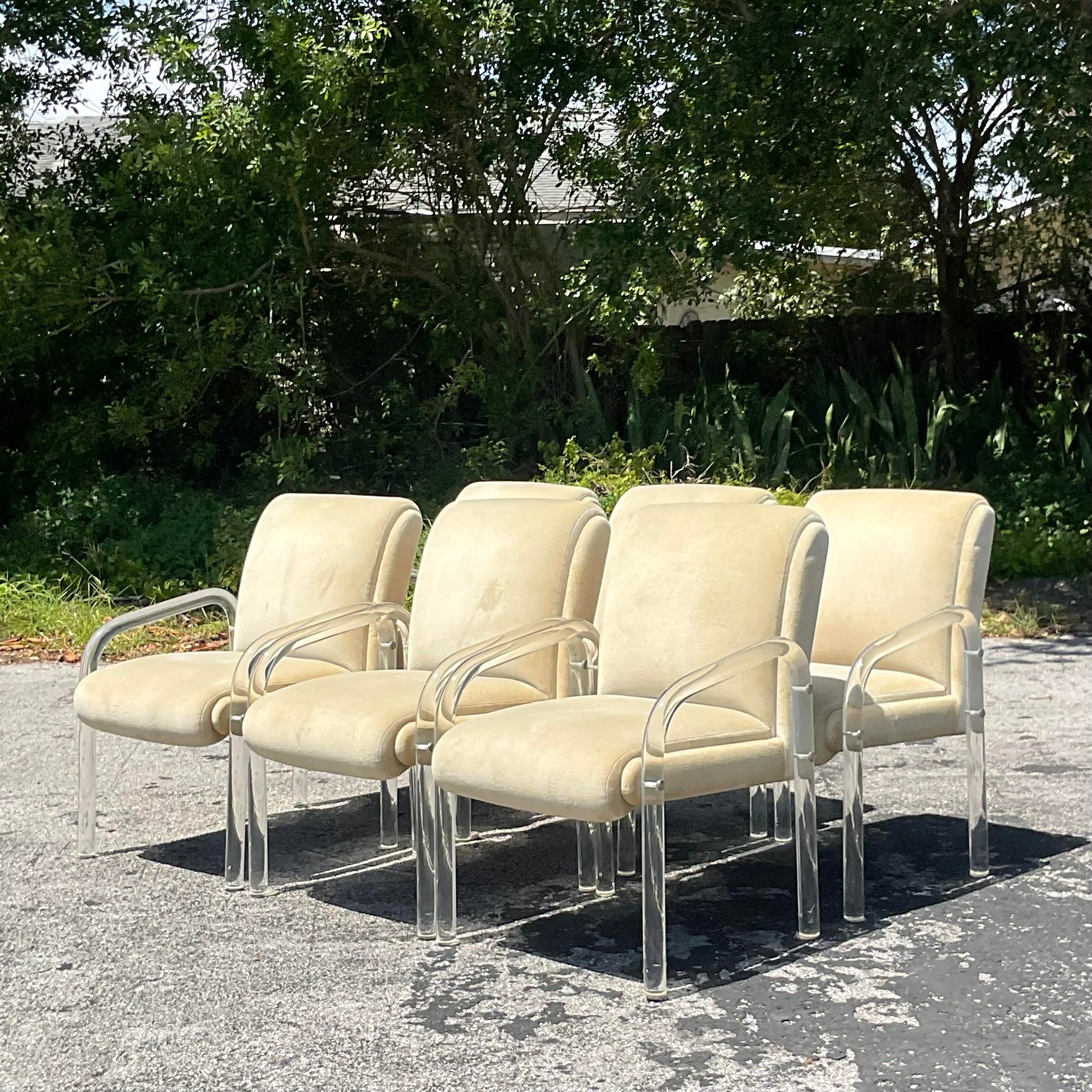 American Vintage Contemporary Lucite Dining Chairs After Pace - Set of 6