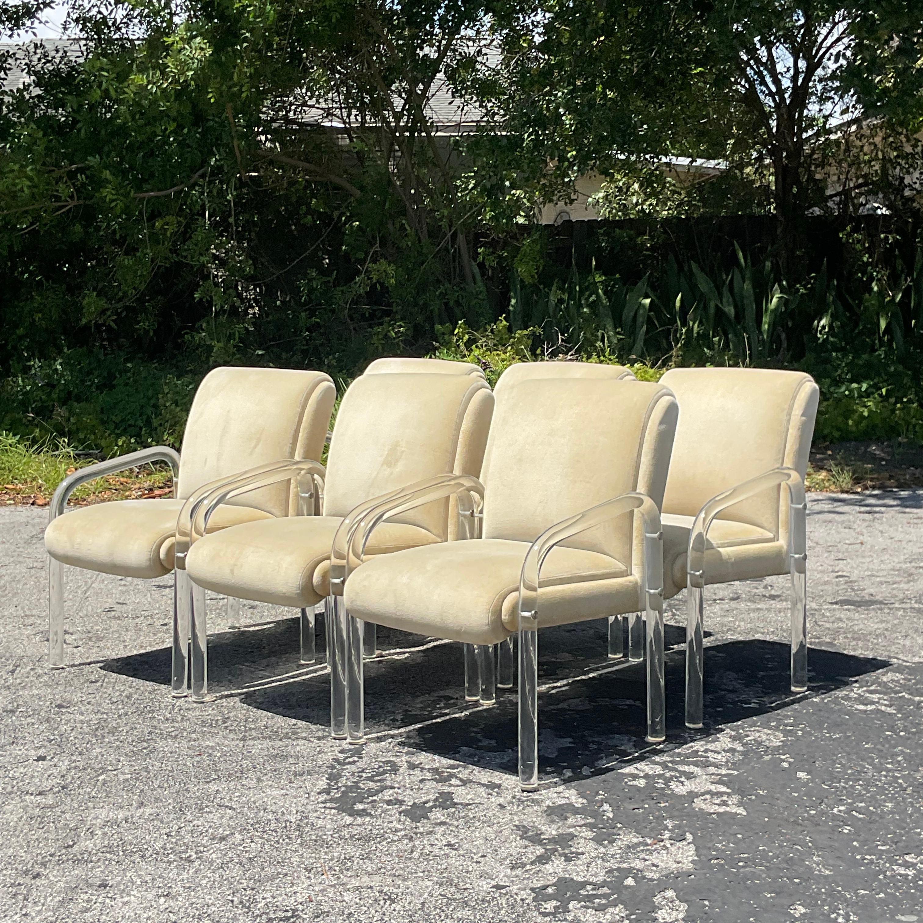 Vintage Contemporary Lucite Dining Chairs After Pace - Set of 6 In Good Condition In west palm beach, FL