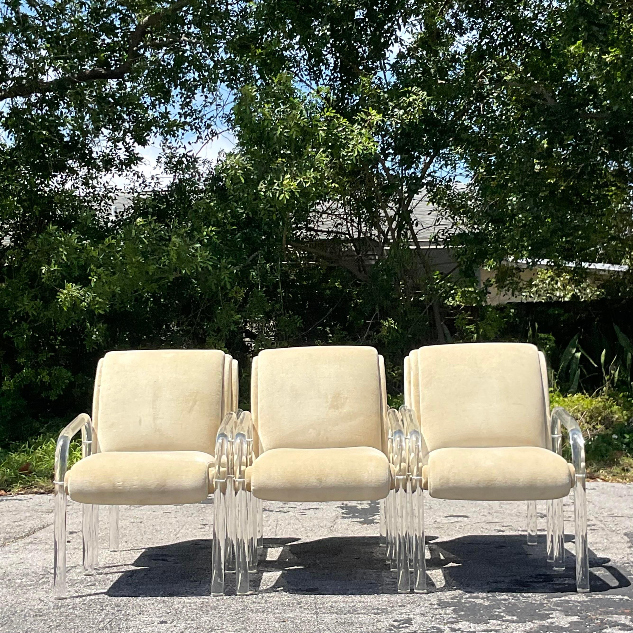 Upholstery Vintage Contemporary Lucite Dining Chairs After Pace - Set of 6
