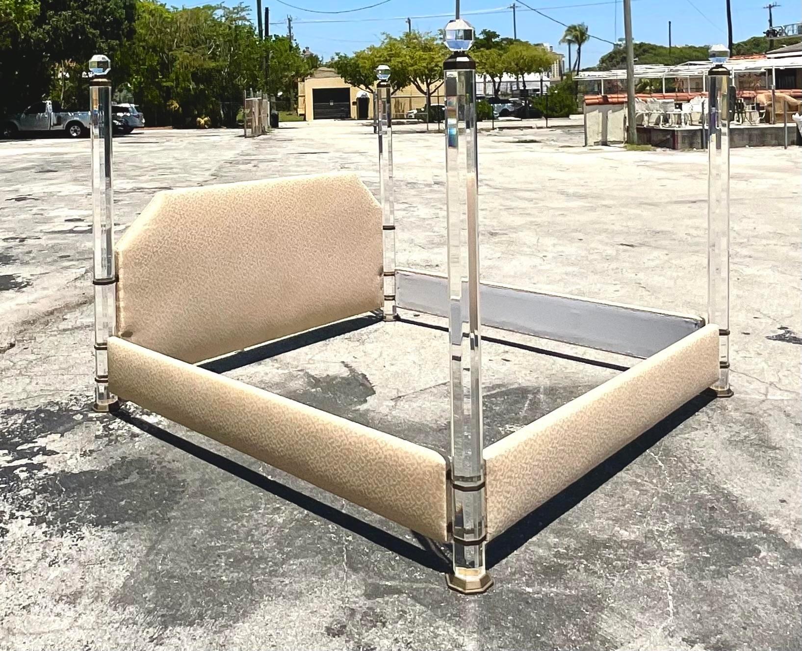 Vintage Contemporary Lucite Poster King Bed After Charles Hollis Jones In Good Condition For Sale In west palm beach, FL
