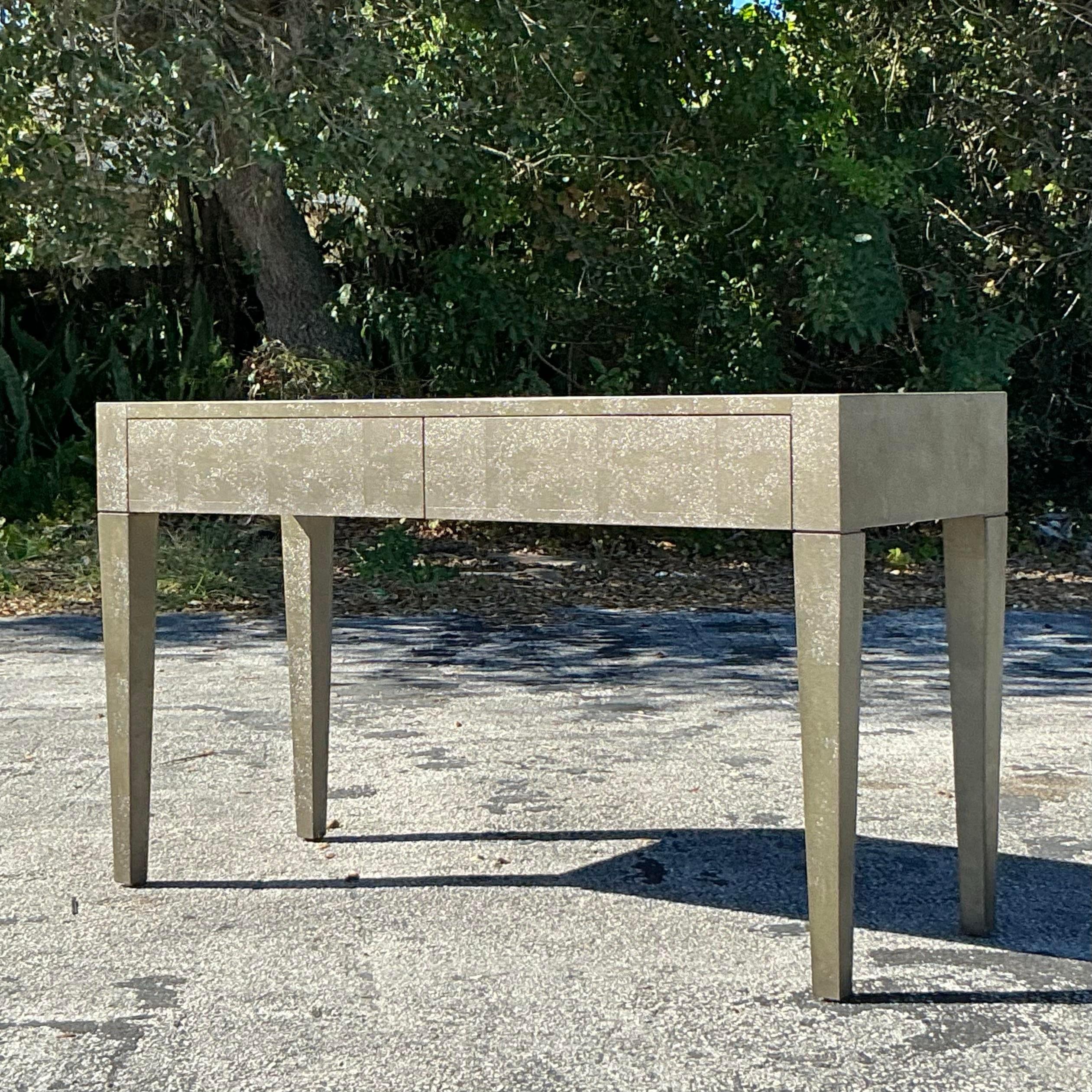Vintage Contemporary Made Goods Faux Shagreen Writing Desk For Sale 6