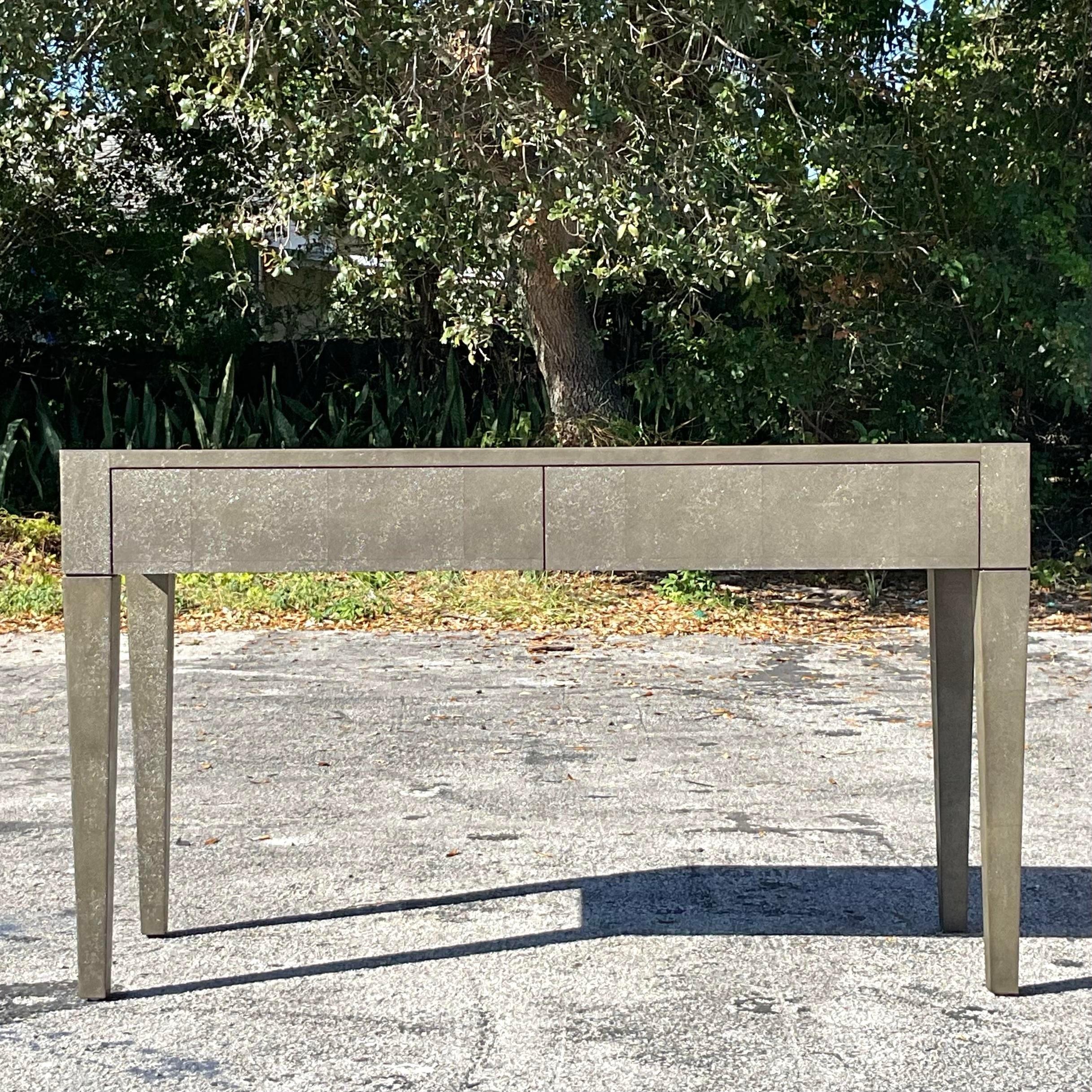 Vintage Contemporary Made Goods Faux Shagreen Writing Desk In Good Condition For Sale In west palm beach, FL