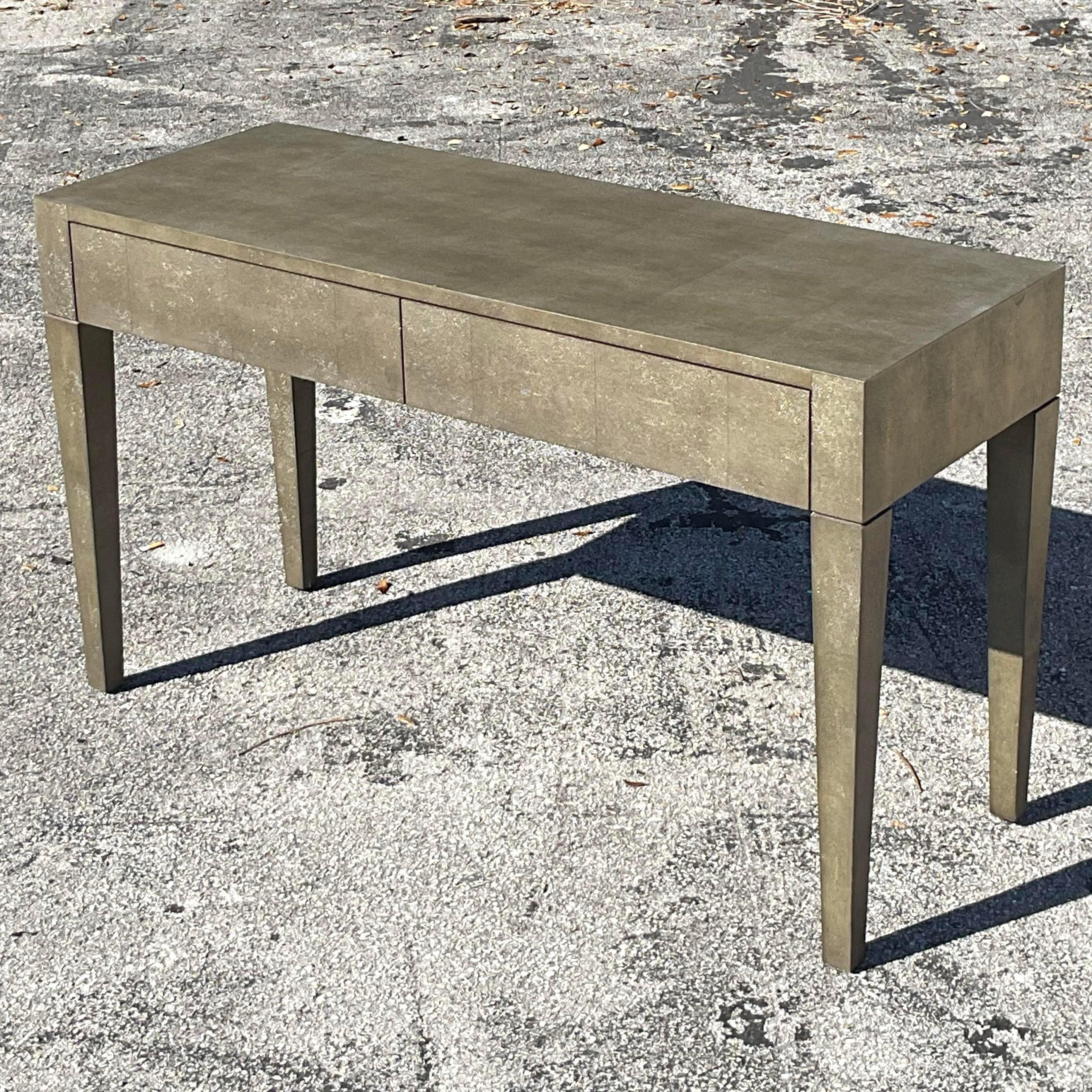 Wood Vintage Contemporary Made Goods Faux Shagreen Writing Desk For Sale