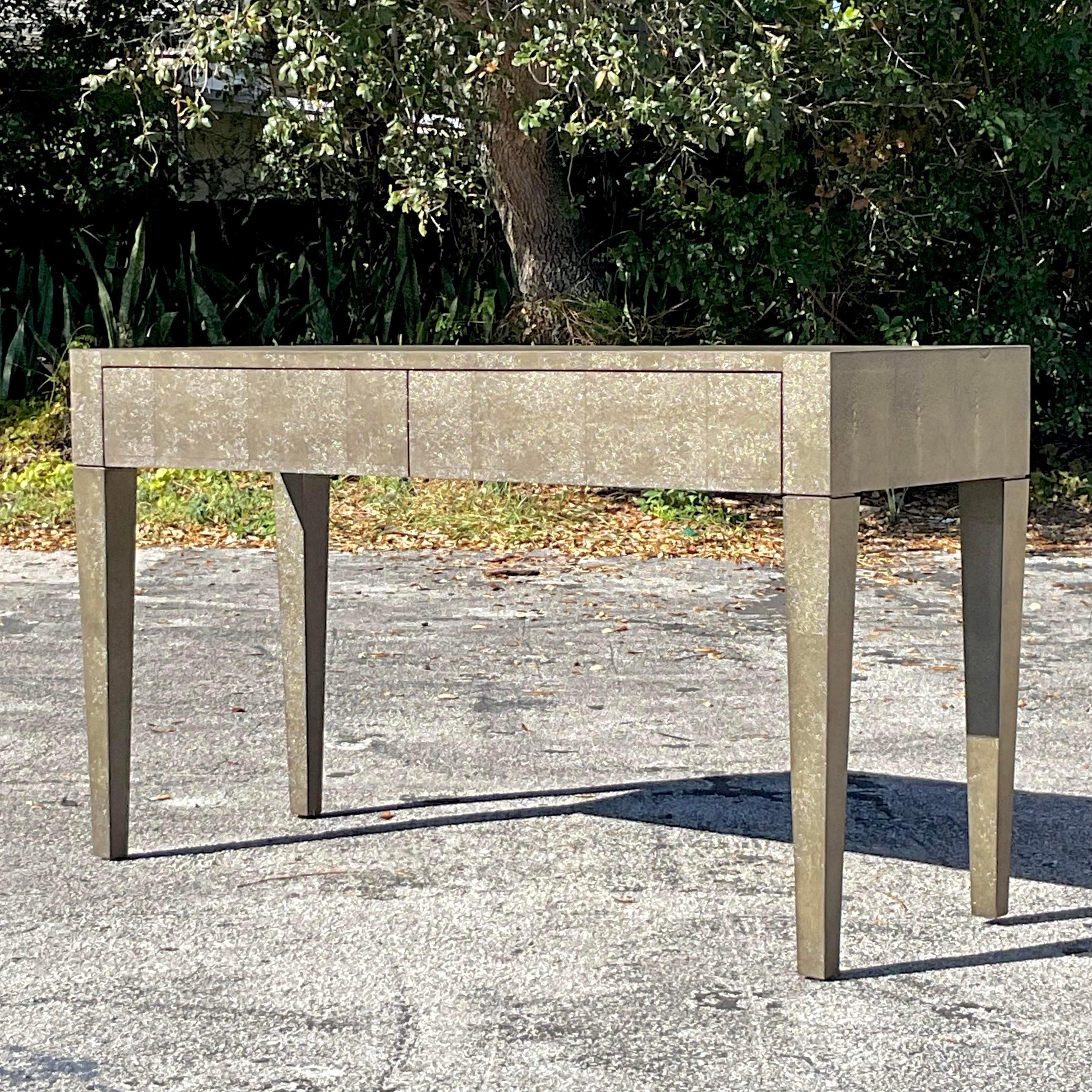 Vintage Contemporary Made Goods Faux Shagreen Writing Desk For Sale 1