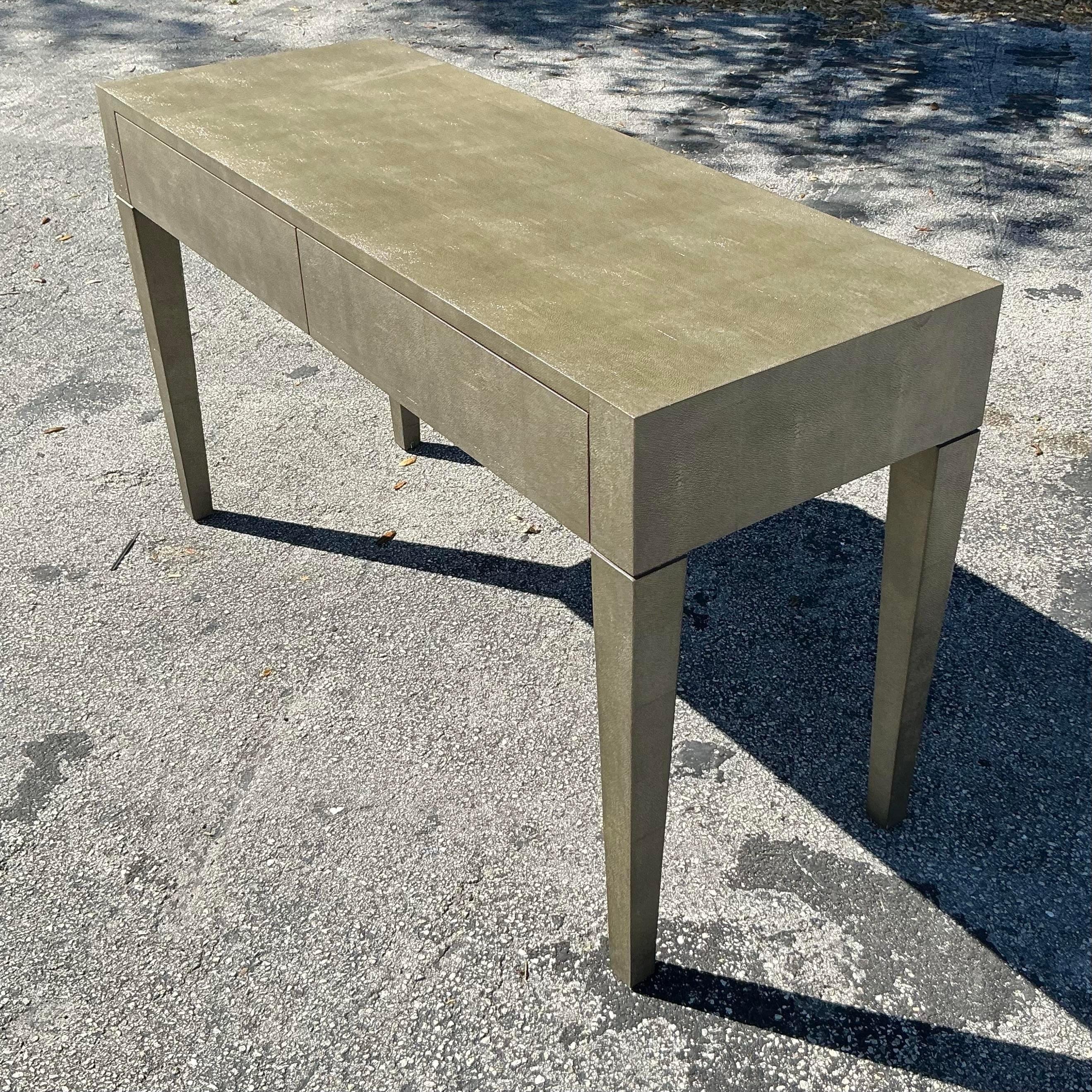 Vintage Contemporary Made Goods Faux Shagreen Writing Desk For Sale 2