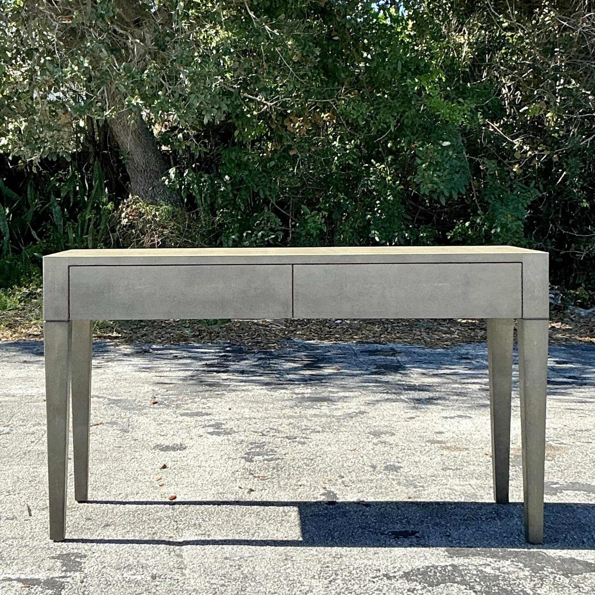Vintage Contemporary Made Goods Faux Shagreen Writing Desk For Sale 4