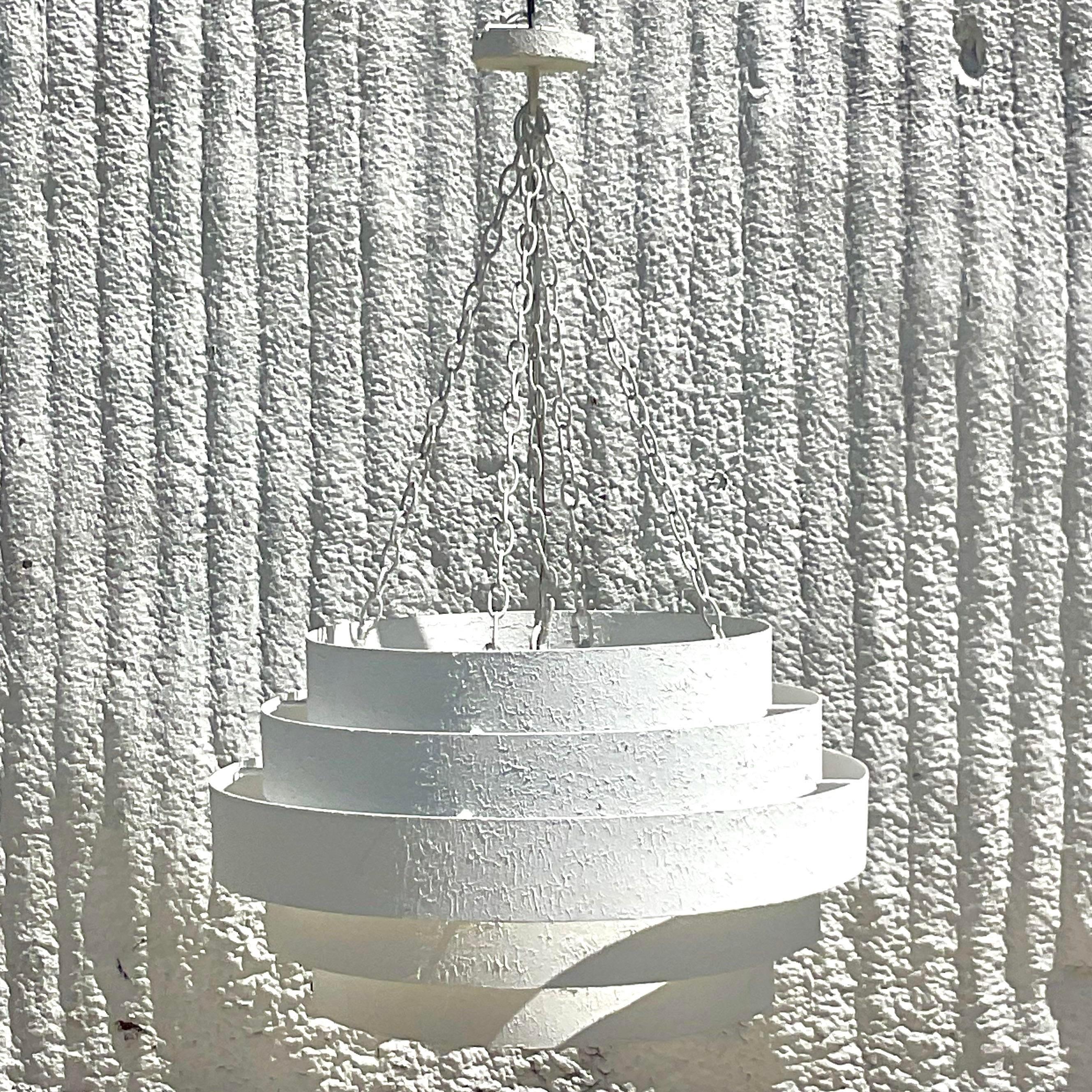 American Vintage Contemporary Made Goods “Thyra” Textured White Chandelier For Sale