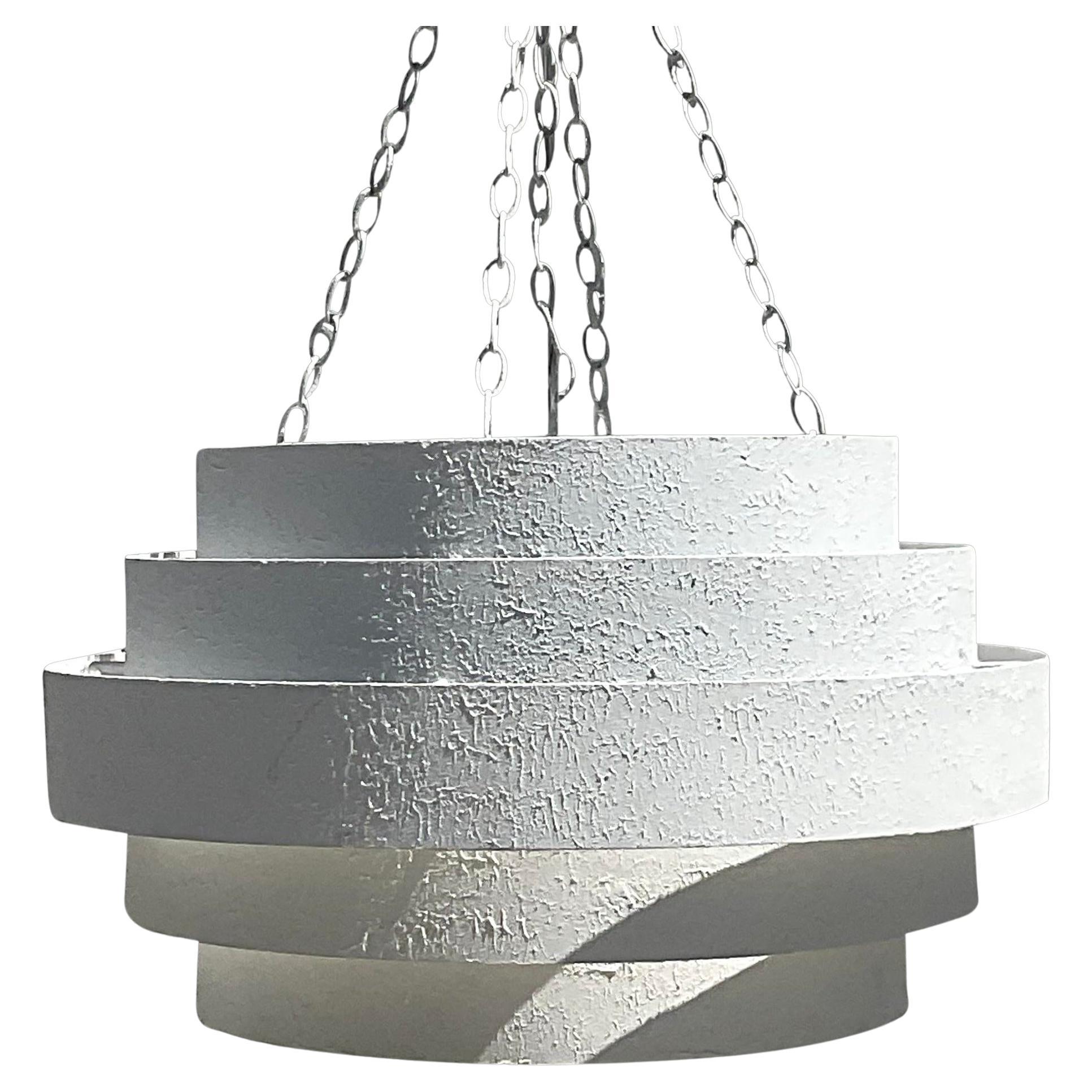 Vintage Contemporary Made Goods “Thyra” Textured White Chandelier For Sale