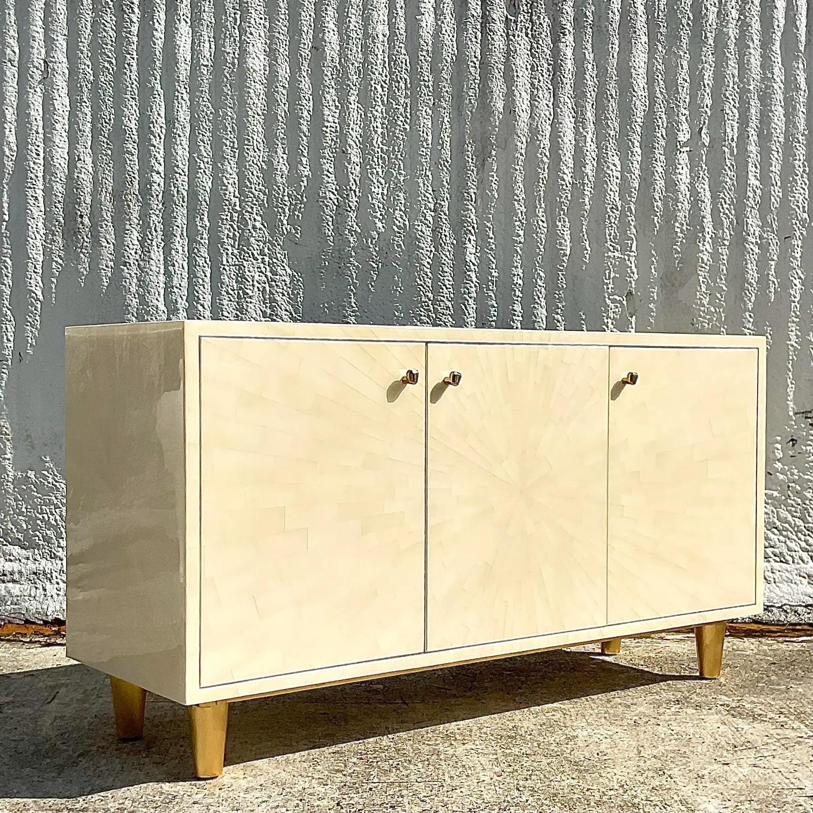 Vintage Contemporary Made Goods “Torion” Faux Horn Credenza In Good Condition In west palm beach, FL