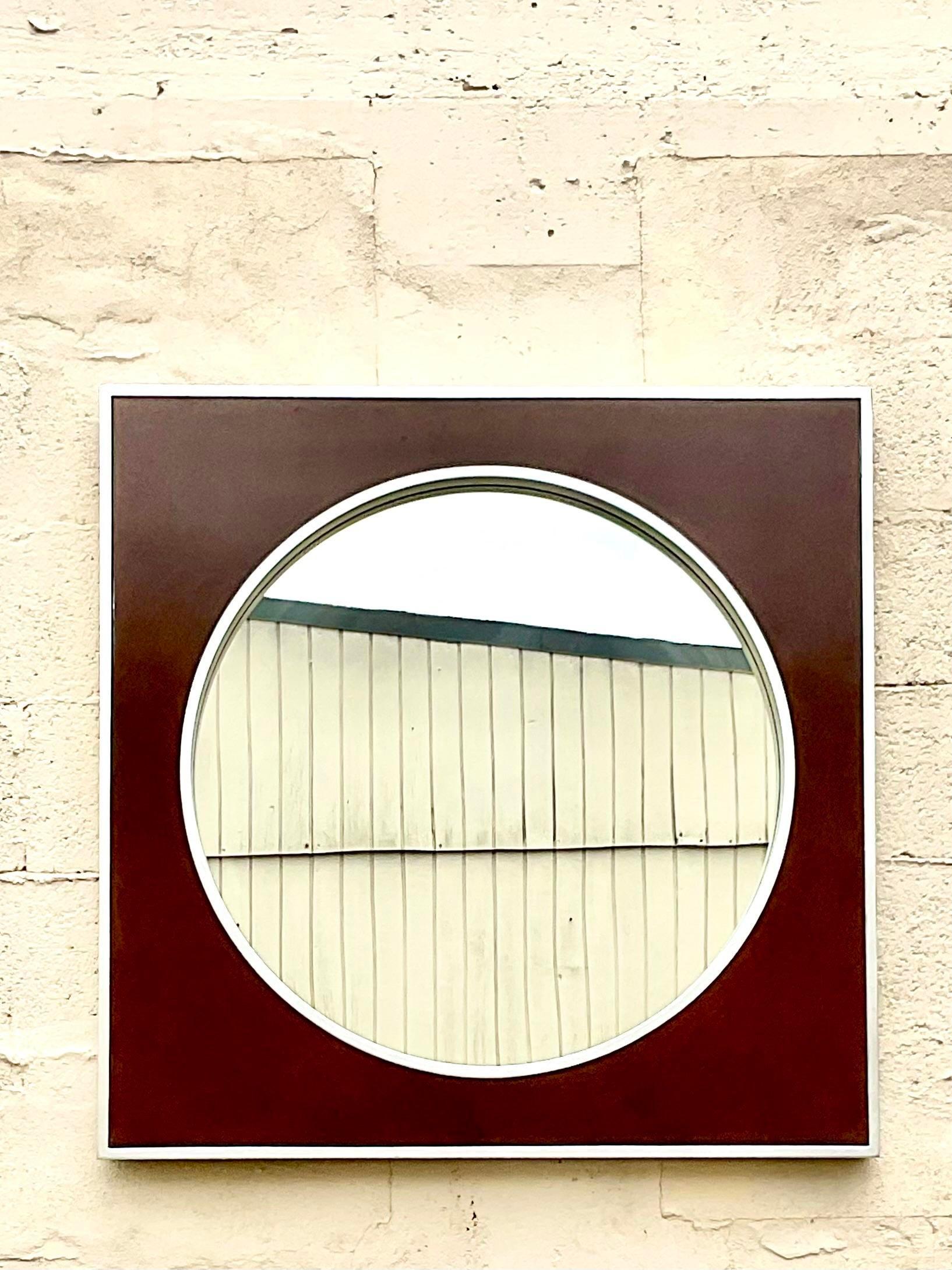 Mid-Century Modern Vintage Contemporary Majestic Company Brushed Chrome Circle Mirror For Sale