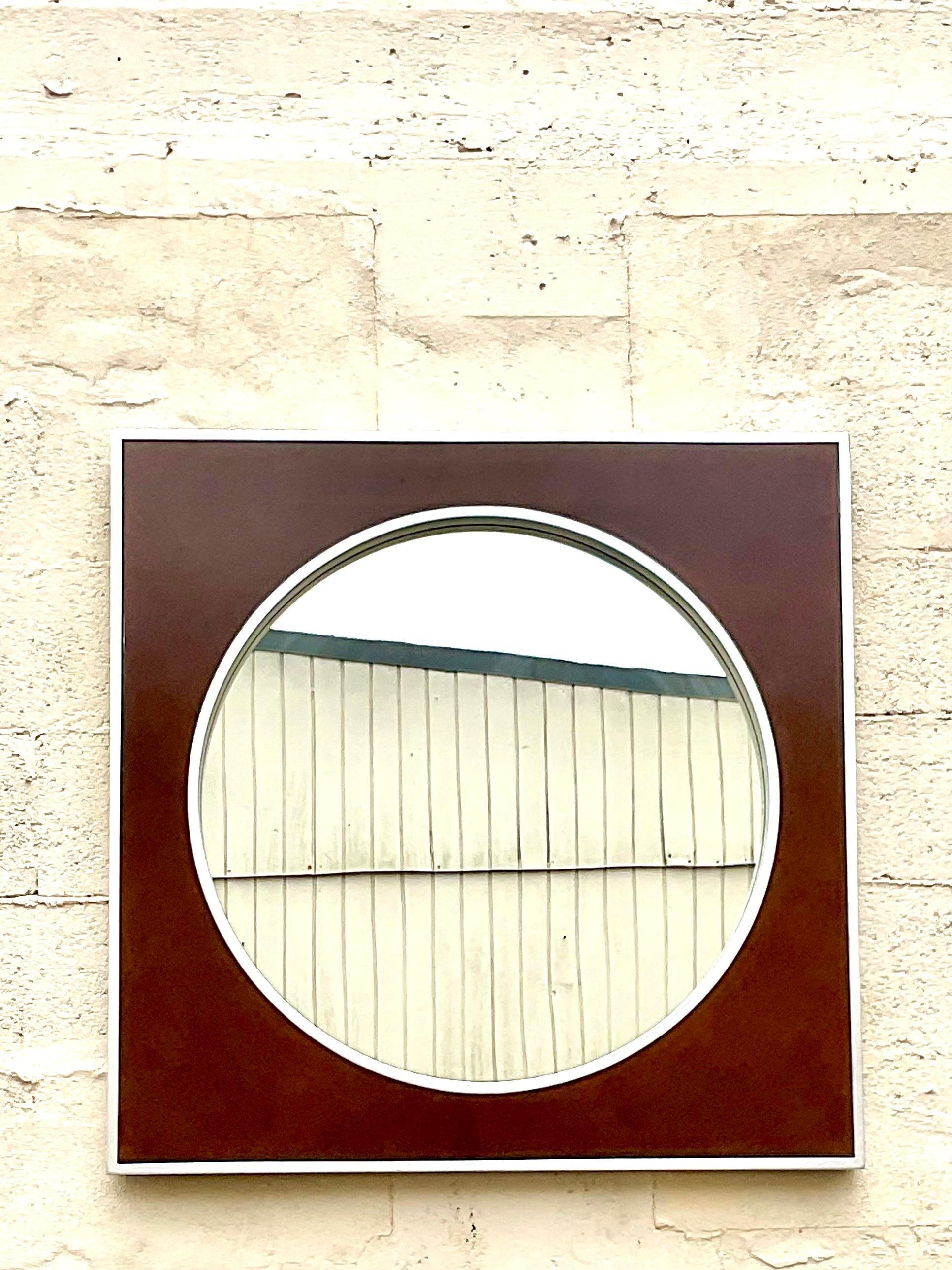 Vintage Contemporary Majestic Company Gebürstetes Chrom Kreis Spiegel im Zustand „Gut“ im Angebot in west palm beach, FL