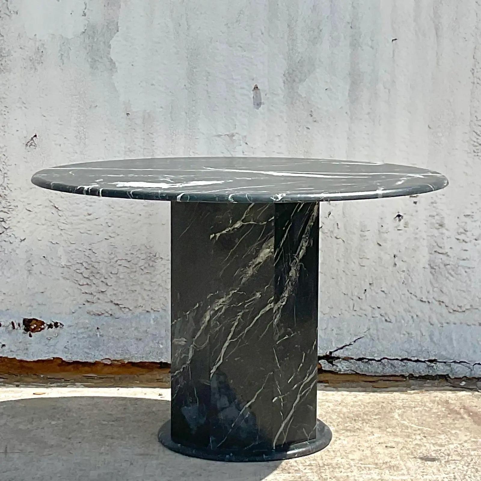 Marble Vintage Contemporary Marquina Stone Pedestal Table