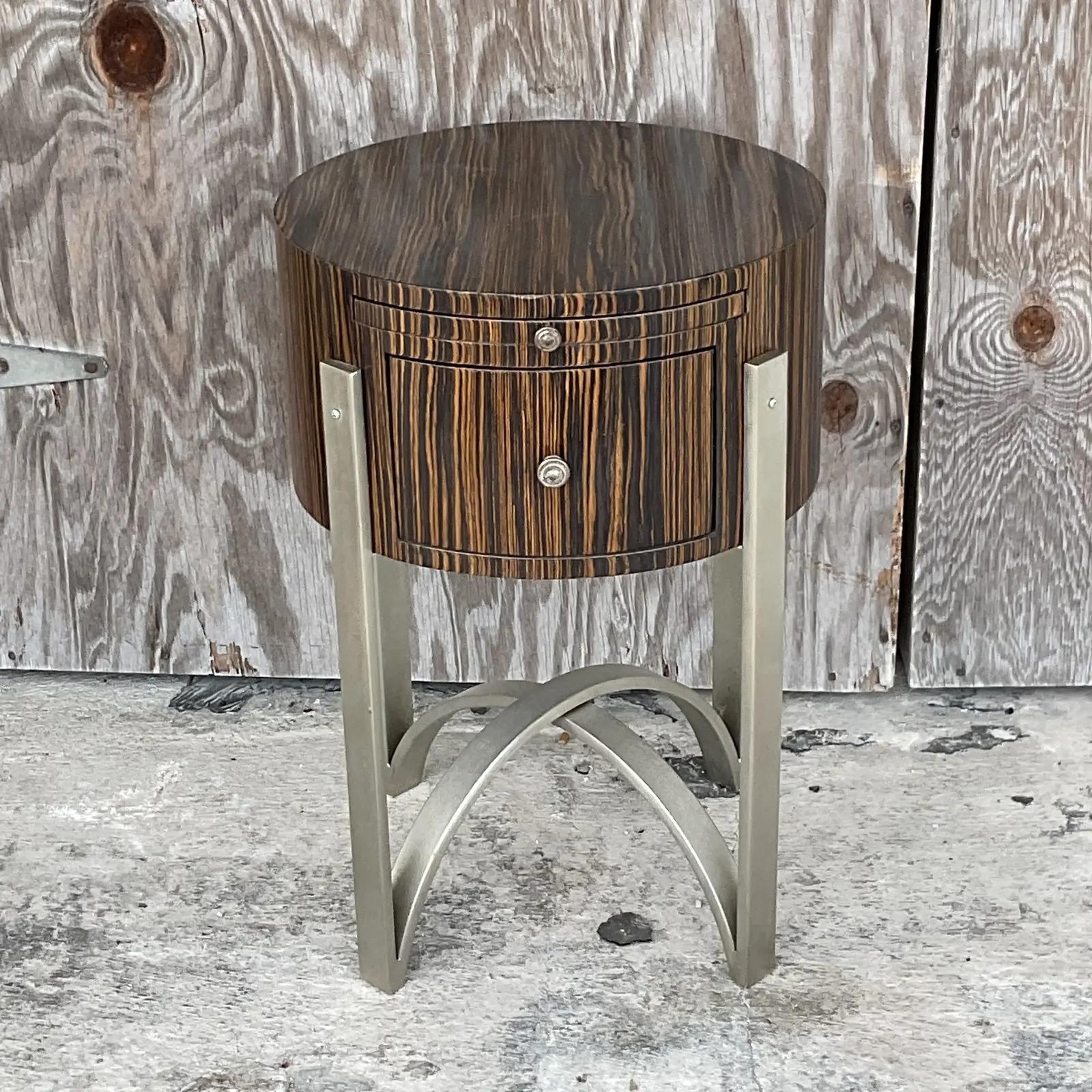 Vintage Contemporary Michael Berman Zebra Wood Side Table For Sale 2