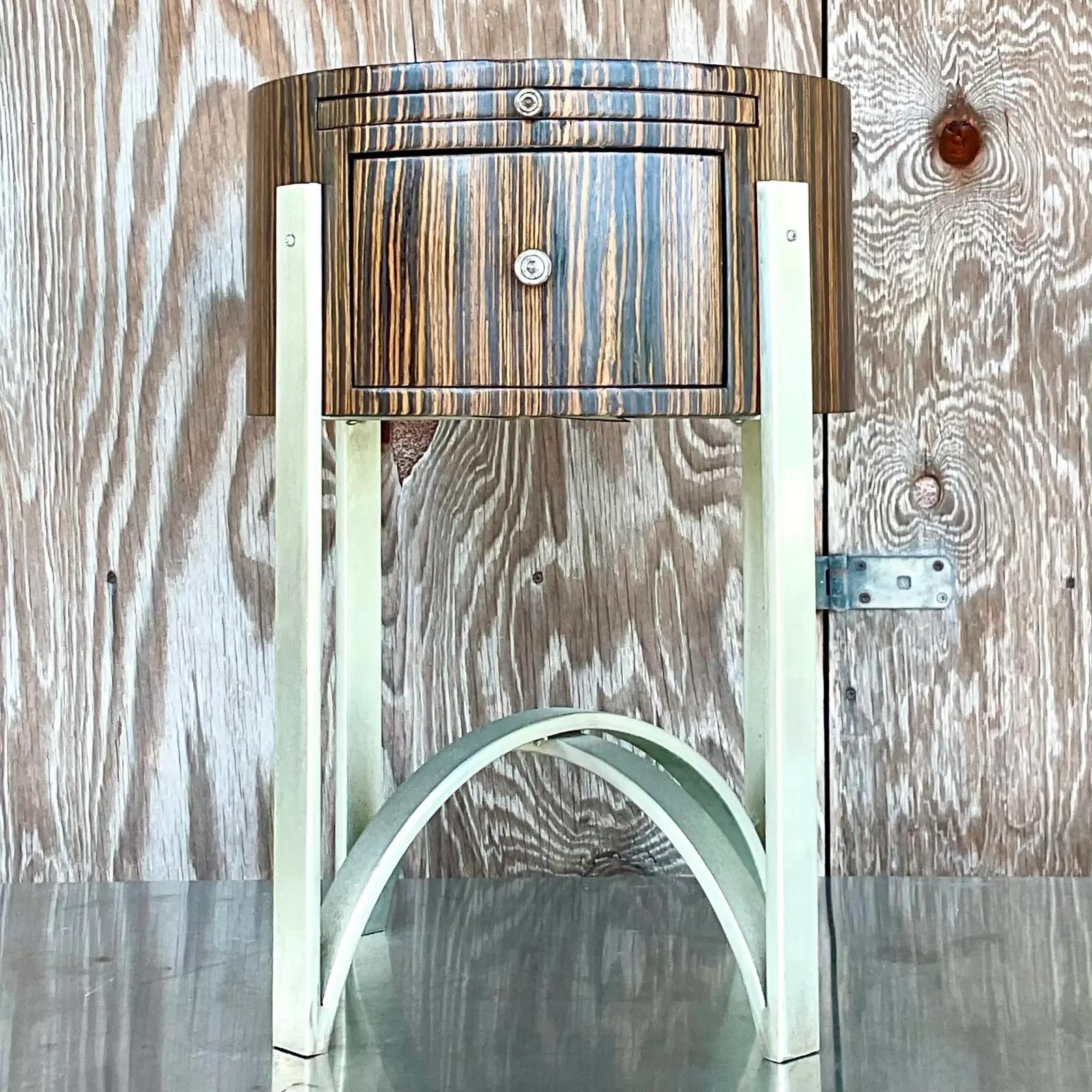 Vintage Contemporary Michael Berman Zebra Wood Side Table In Good Condition For Sale In west palm beach, FL