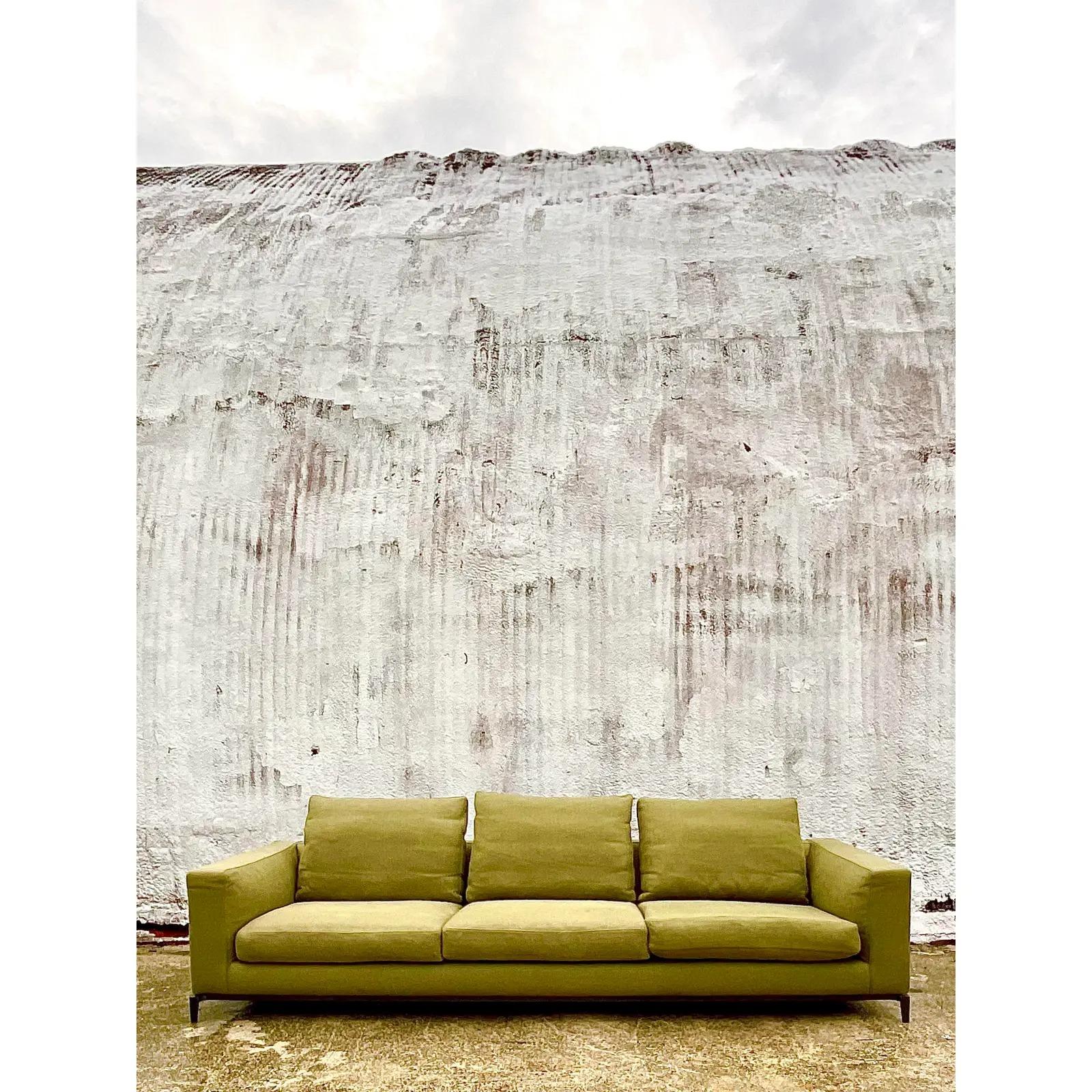 Vintage Contemporary Minotti Three Seat Chartreuse Sofa 2