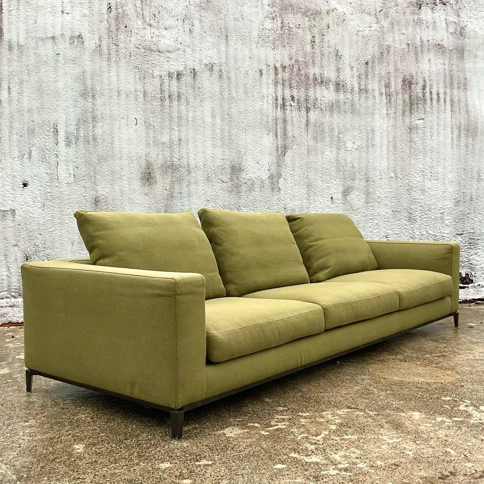 Italian Vintage Contemporary Minotti Three Seat Chartreuse Sofa