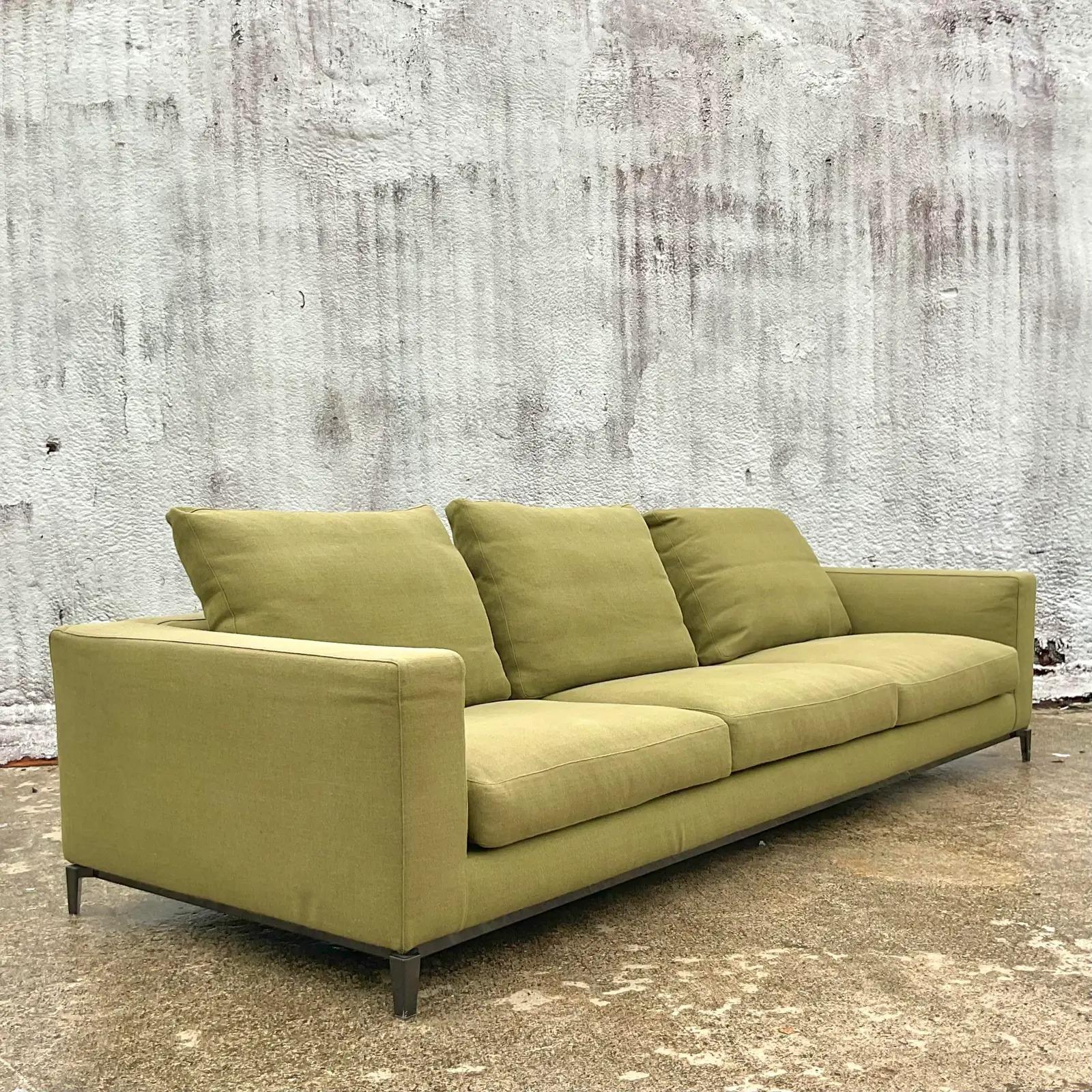 Vintage Contemporary Minotti Three Seat Chartreuse Sofa 1
