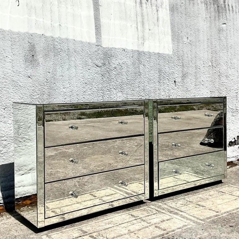 Vintage Contemporary Mirrored Bachelors Chest, a Pair For Sale at 1stDibs