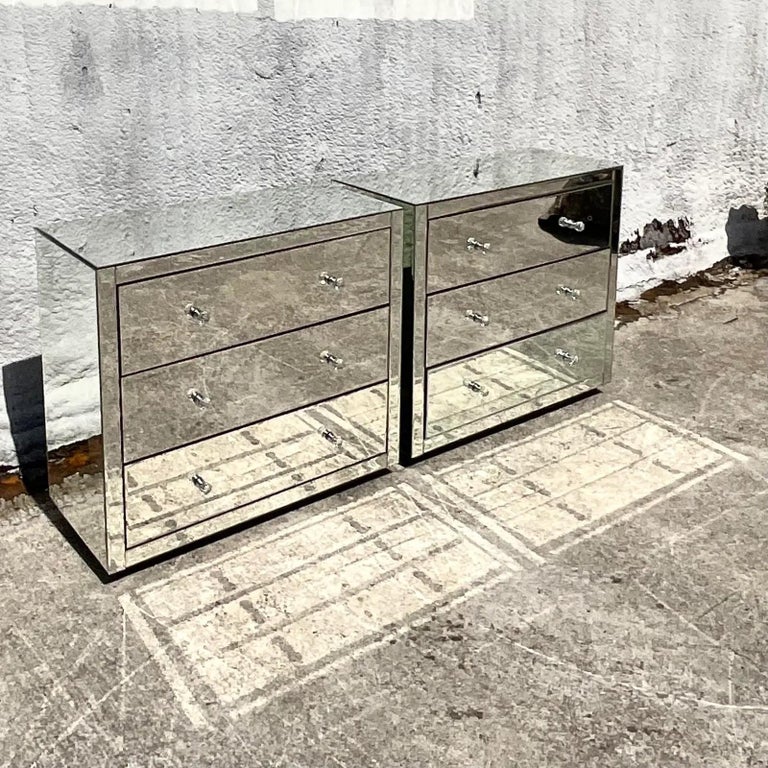 Vintage Contemporary Mirrored Bachelors Chest, a Pair For Sale at 1stDibs