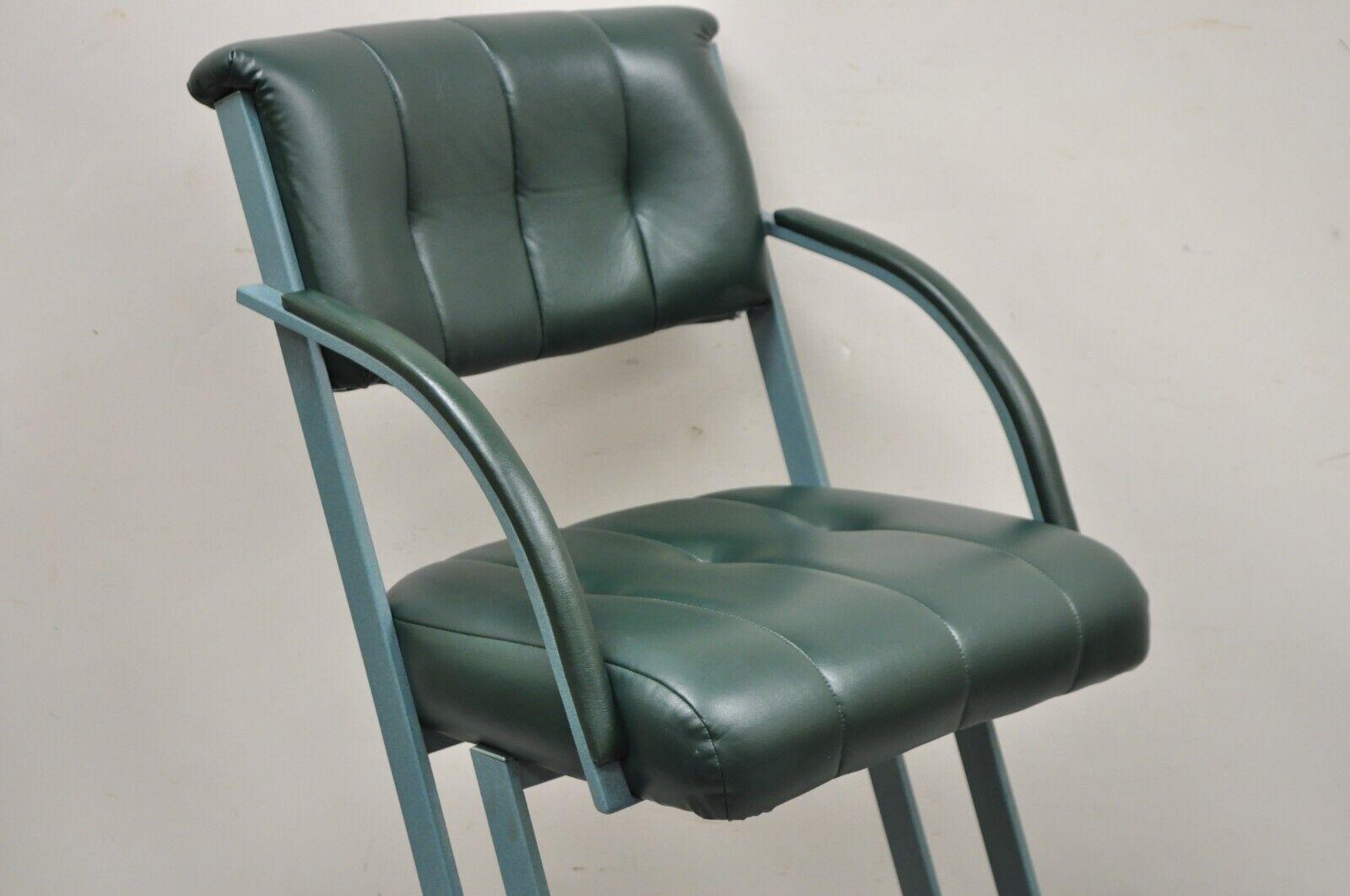 Vintage Contemporary Modern Green Metal Sculptural Space Age Bar Stools - 4 Pcs In Good Condition In Philadelphia, PA